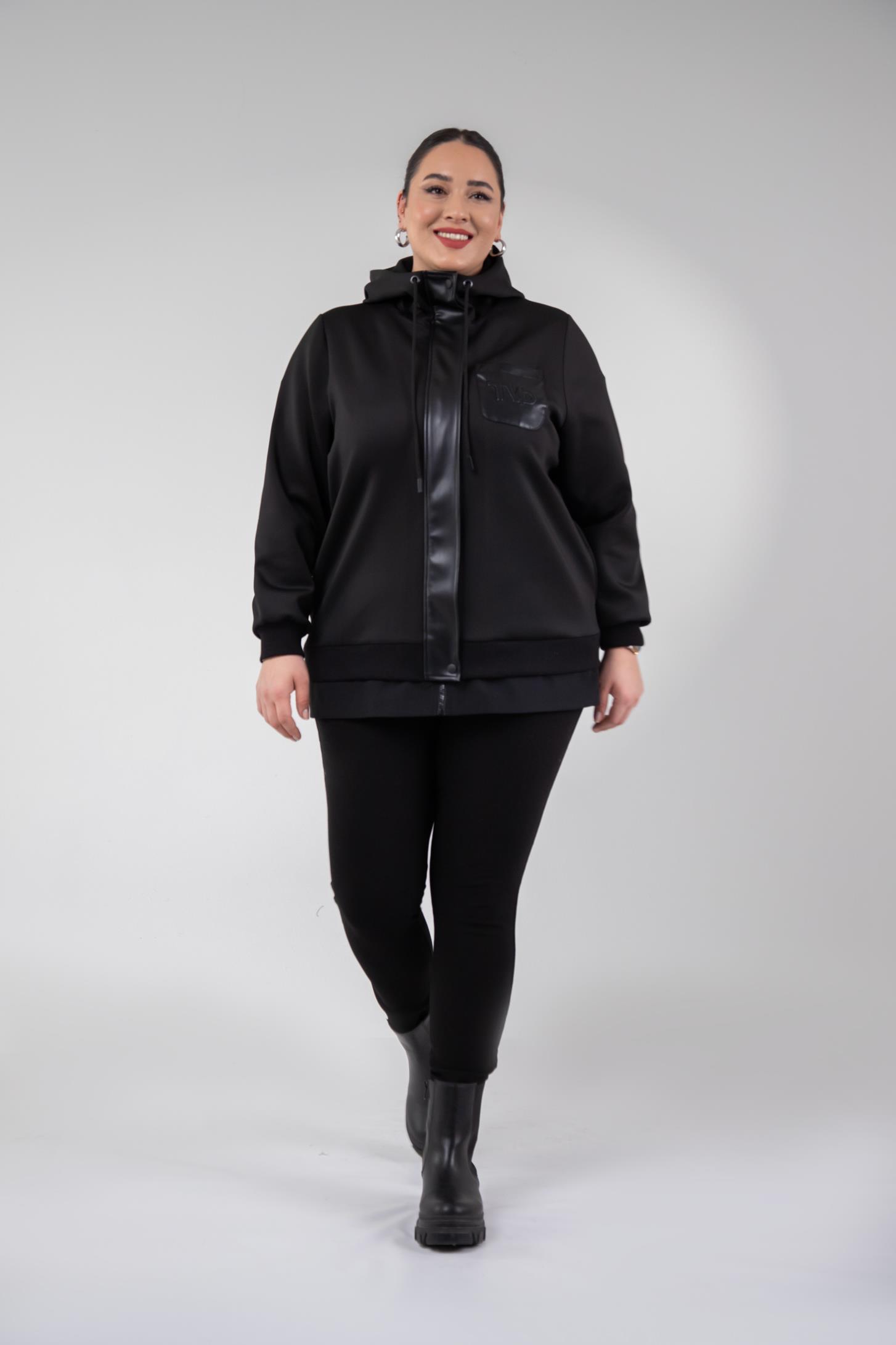 Büyük Beden 3330229 Tvd Nakışlı Sweat Siyah