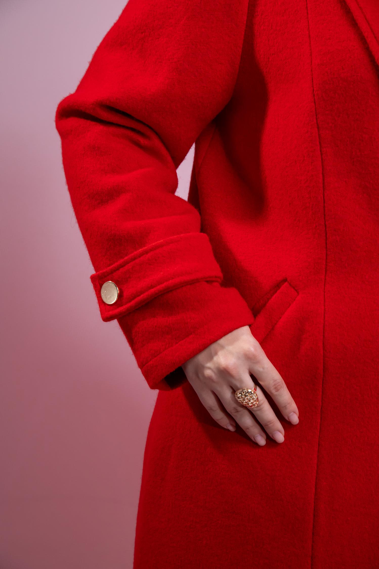 Büyük Beden 3330246 Çıt Çıt Detaylı Kaban Kırmızı