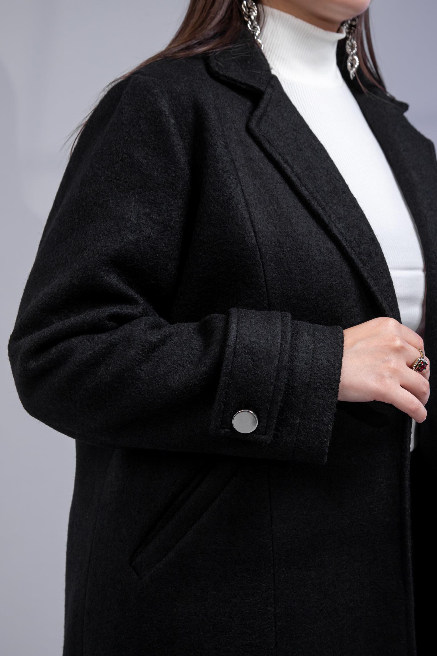 Büyük Beden 3330246 Çıt Çıt Detaylı Kaban Siyah