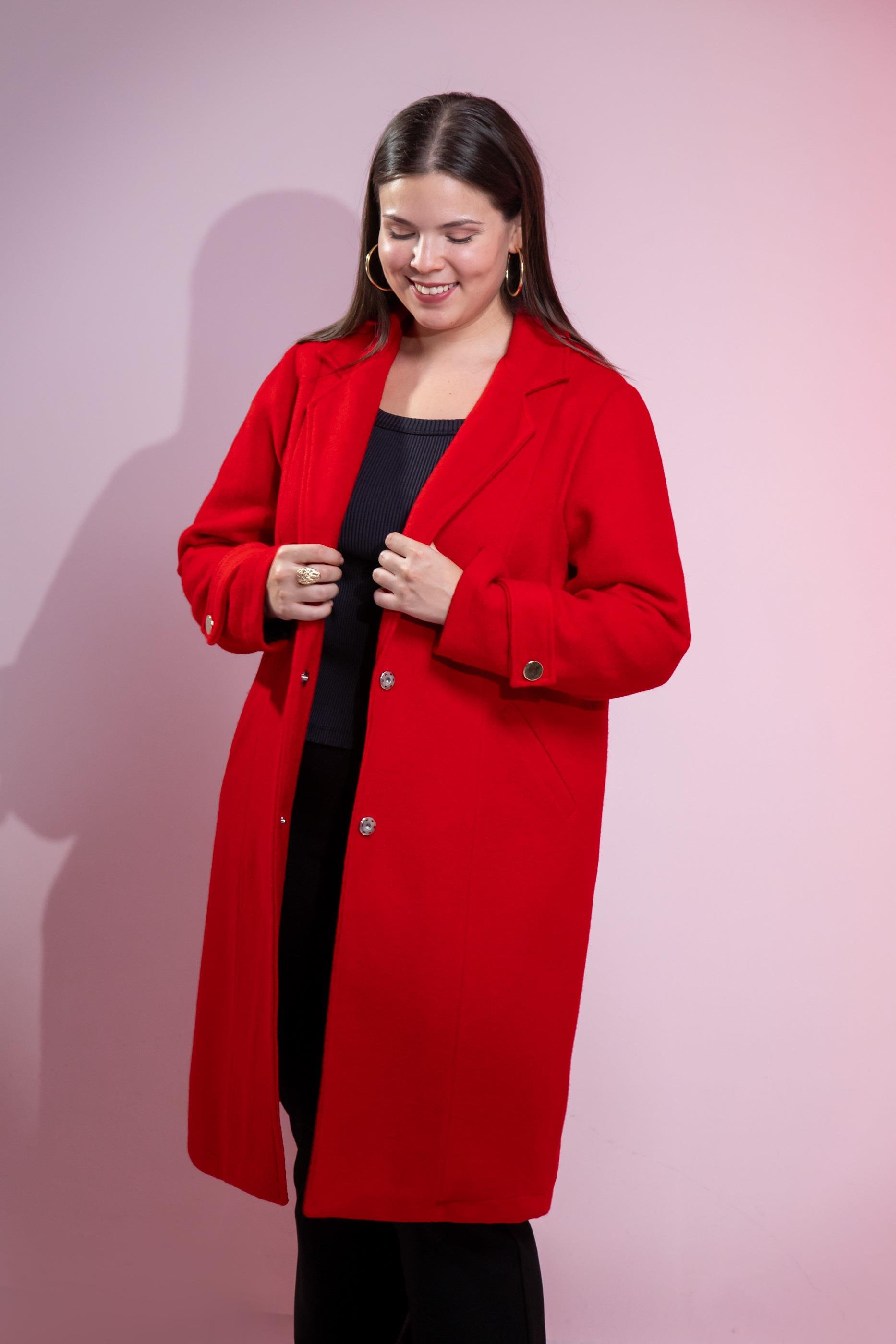 Büyük Beden 3330246 Çıt Çıt Detaylı Kaban Kırmızı