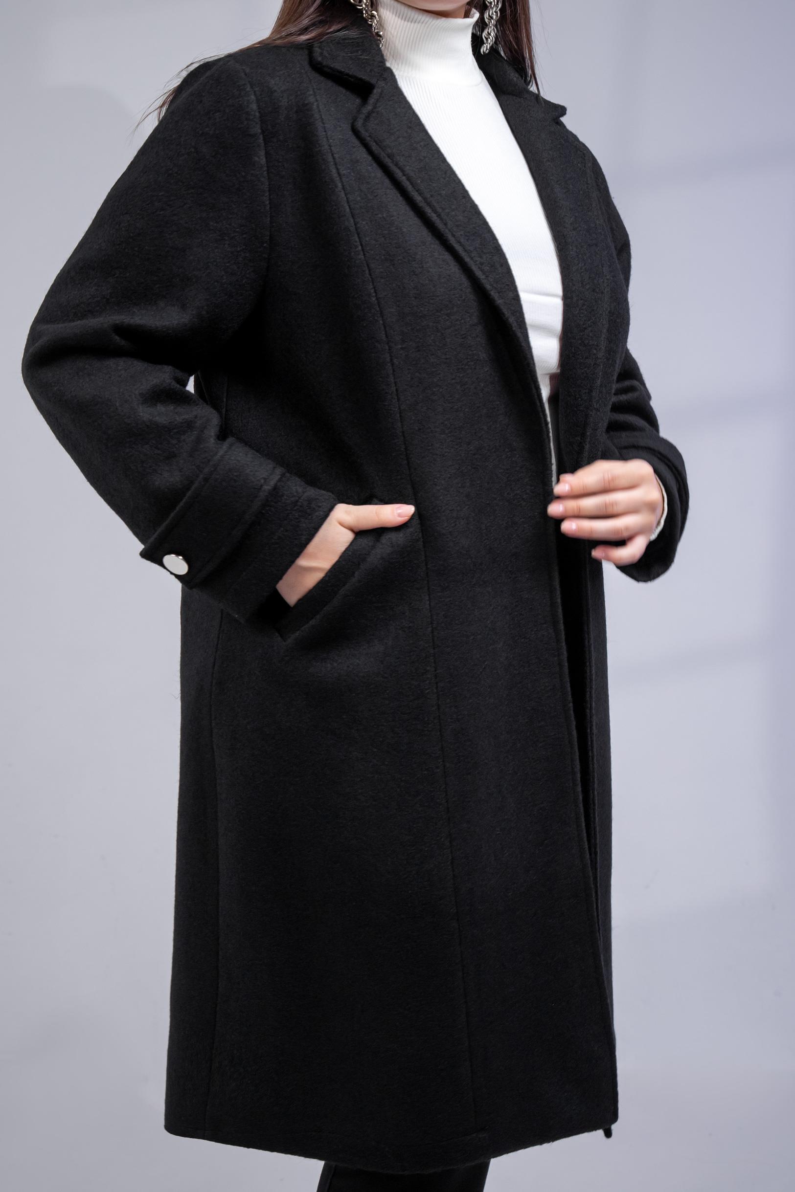 Büyük Beden 3330246 Çıt Çıt Detaylı Kaban Siyah