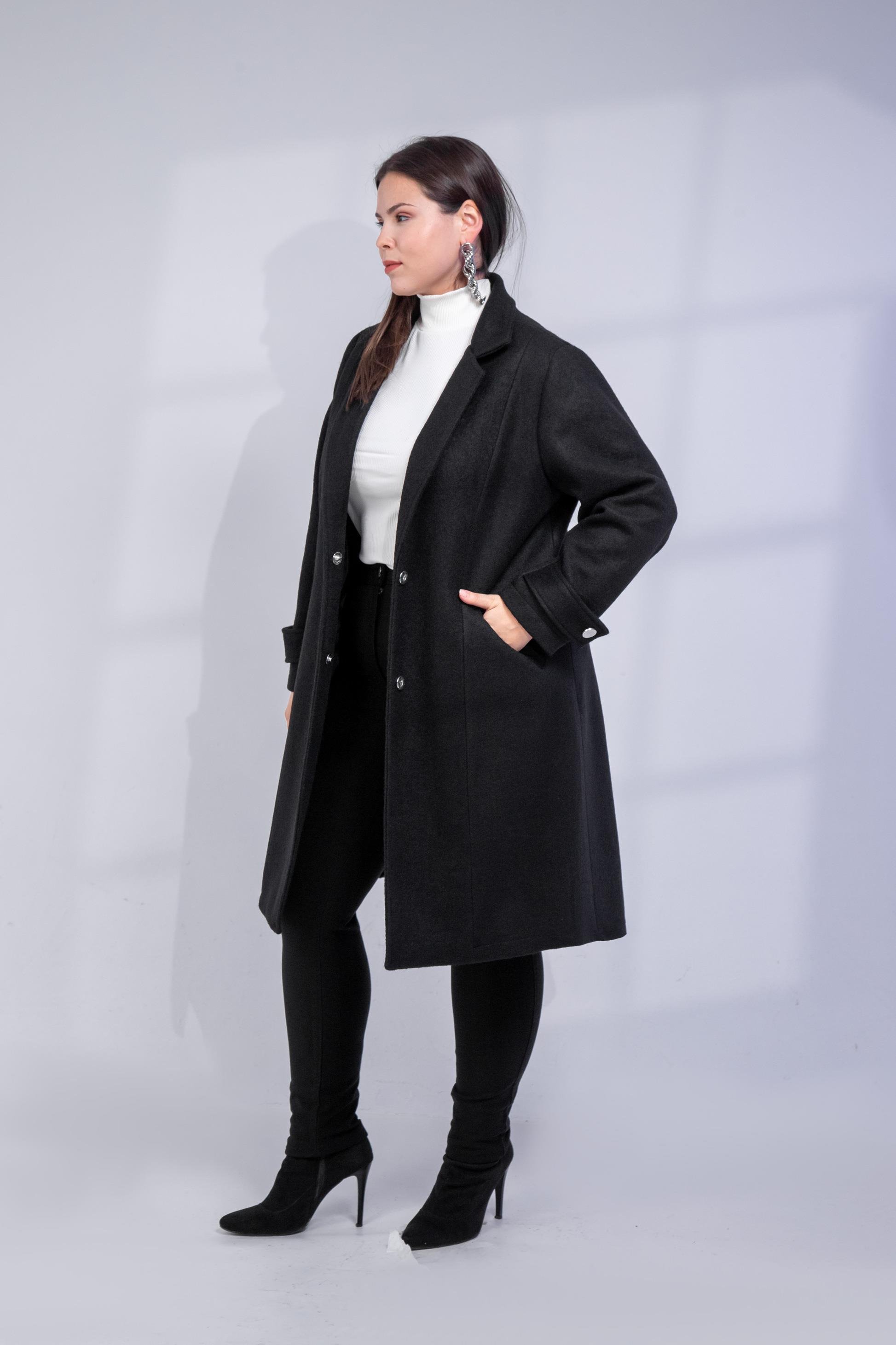 Büyük Beden 3330246 Çıt Çıt Detaylı Kaban Siyah