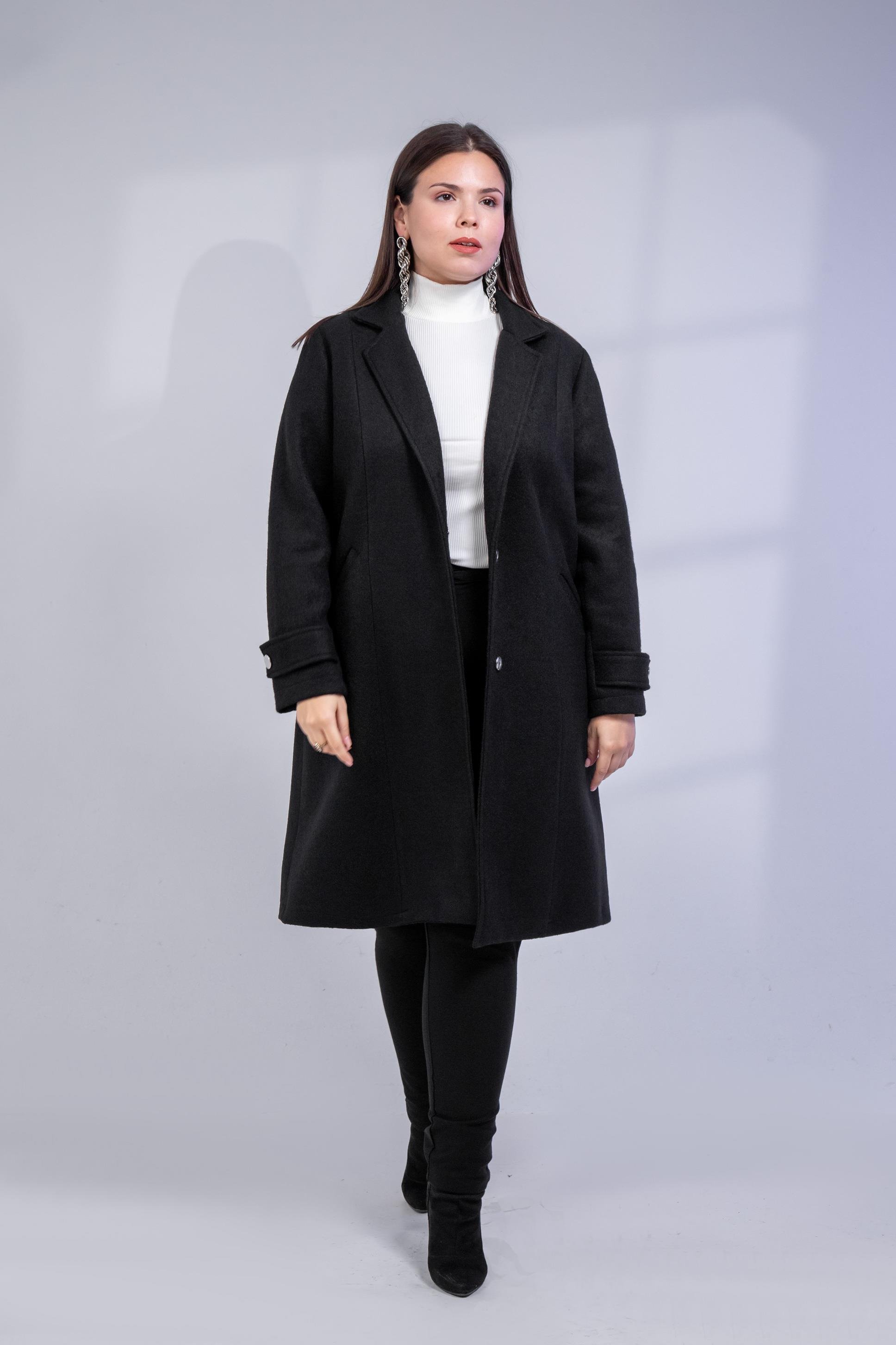 Büyük Beden 3330246 Çıt Çıt Detaylı Kaban Siyah