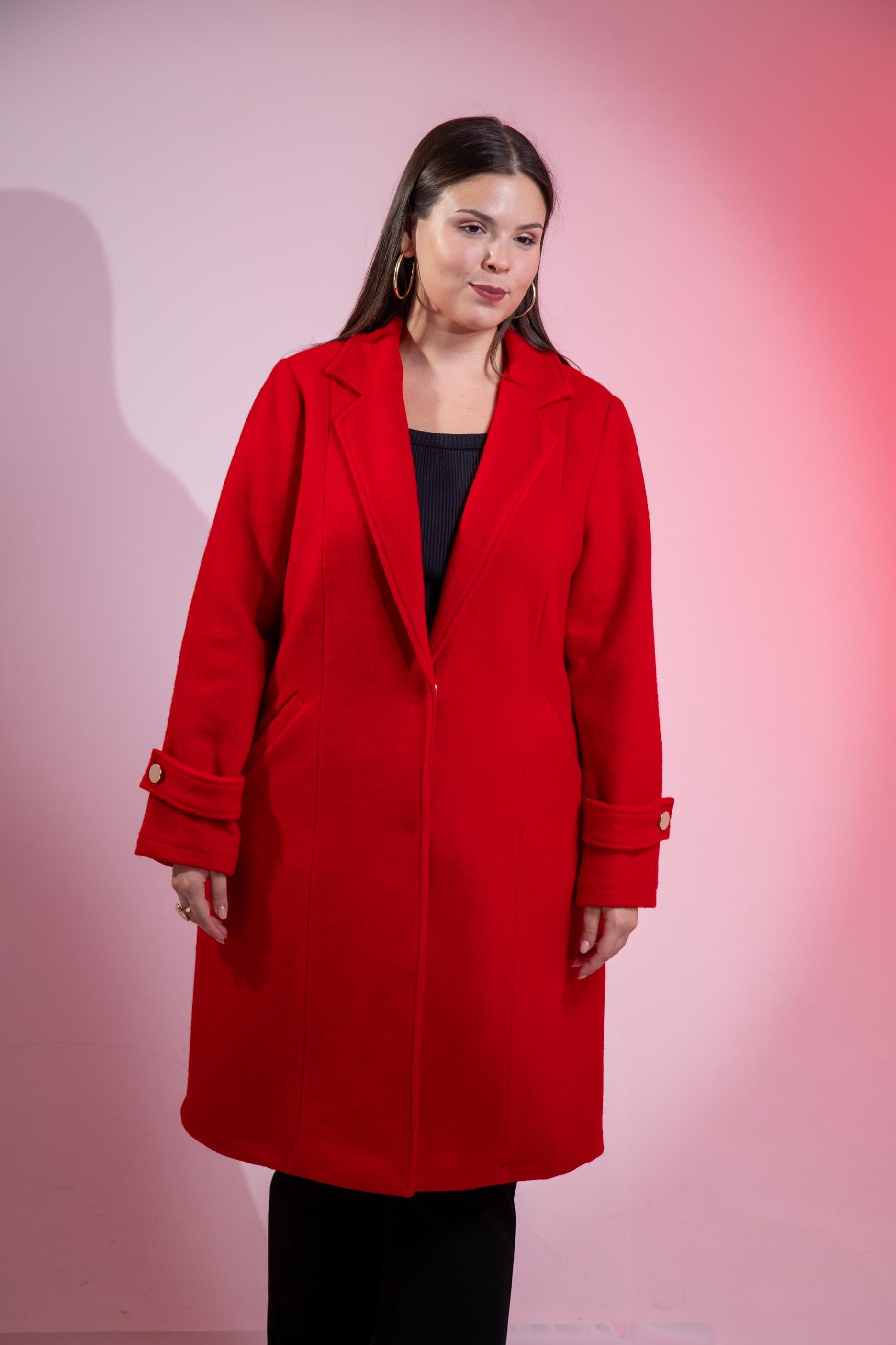 Büyük Beden 3330246 Çıt Çıt Detaylı Kaban Kırmızı