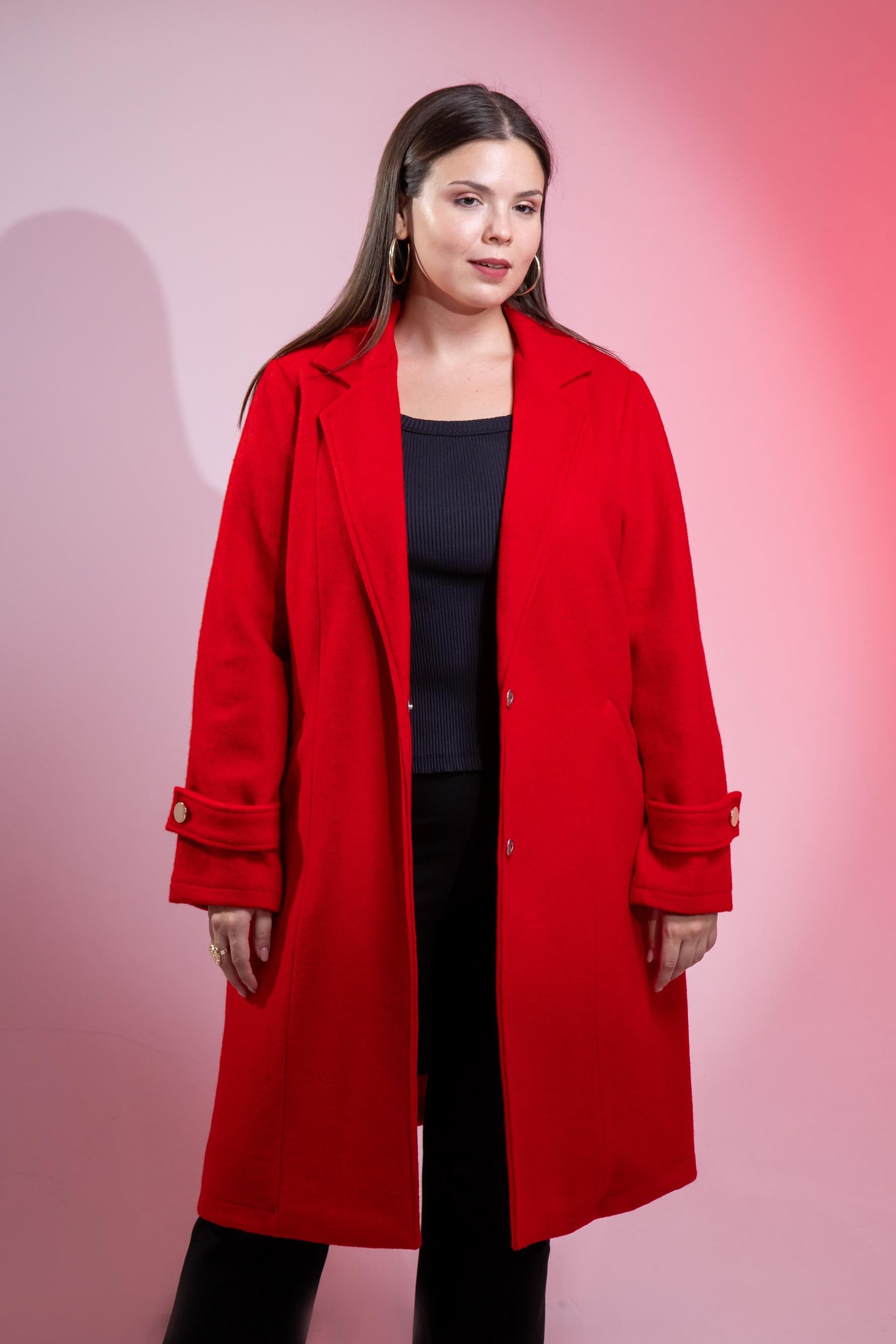 Büyük Beden 3330246 Çıt Çıt Detaylı Kaban Kırmızı