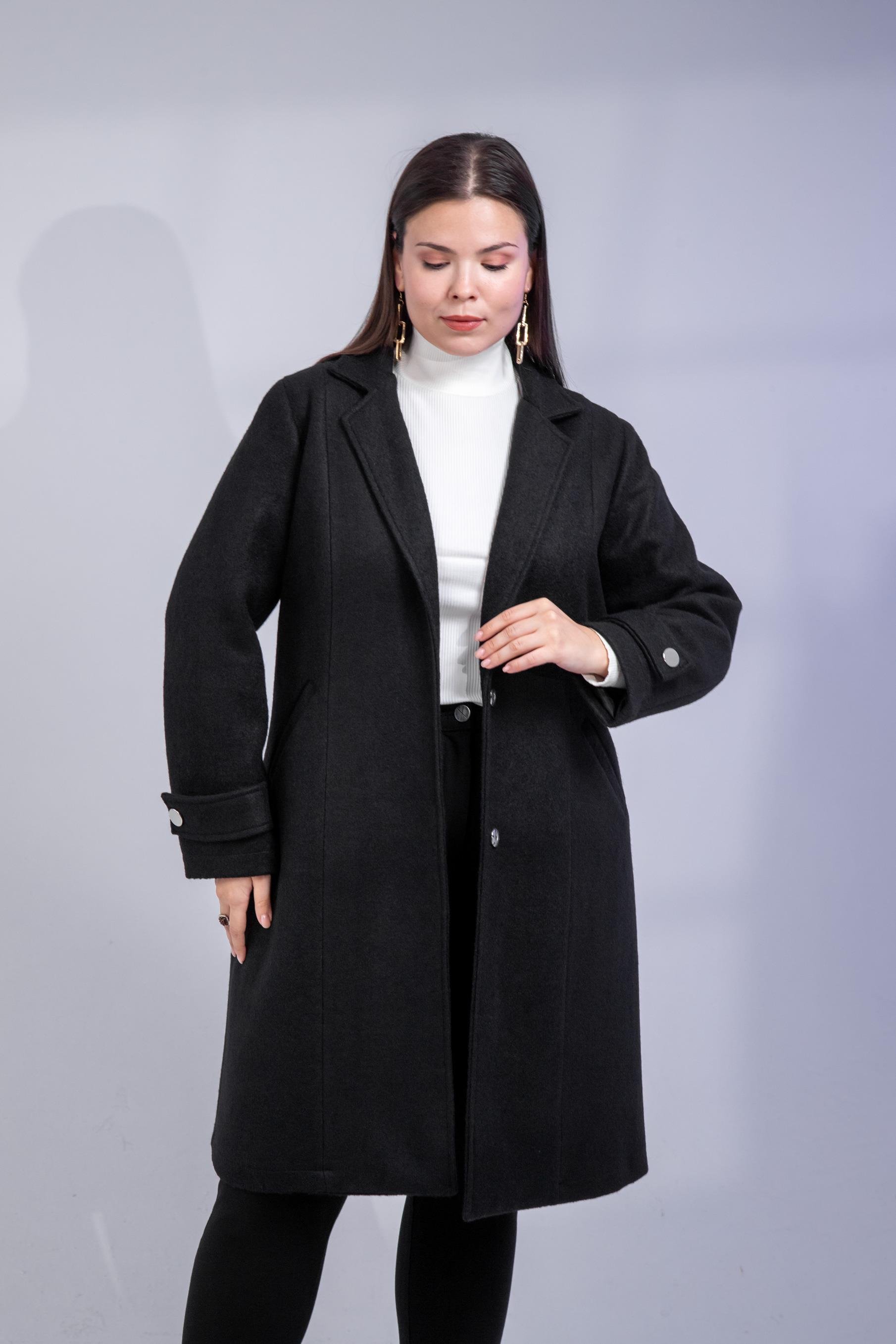 Büyük Beden 3330246 Çıt Çıt Detaylı Kaban Siyah