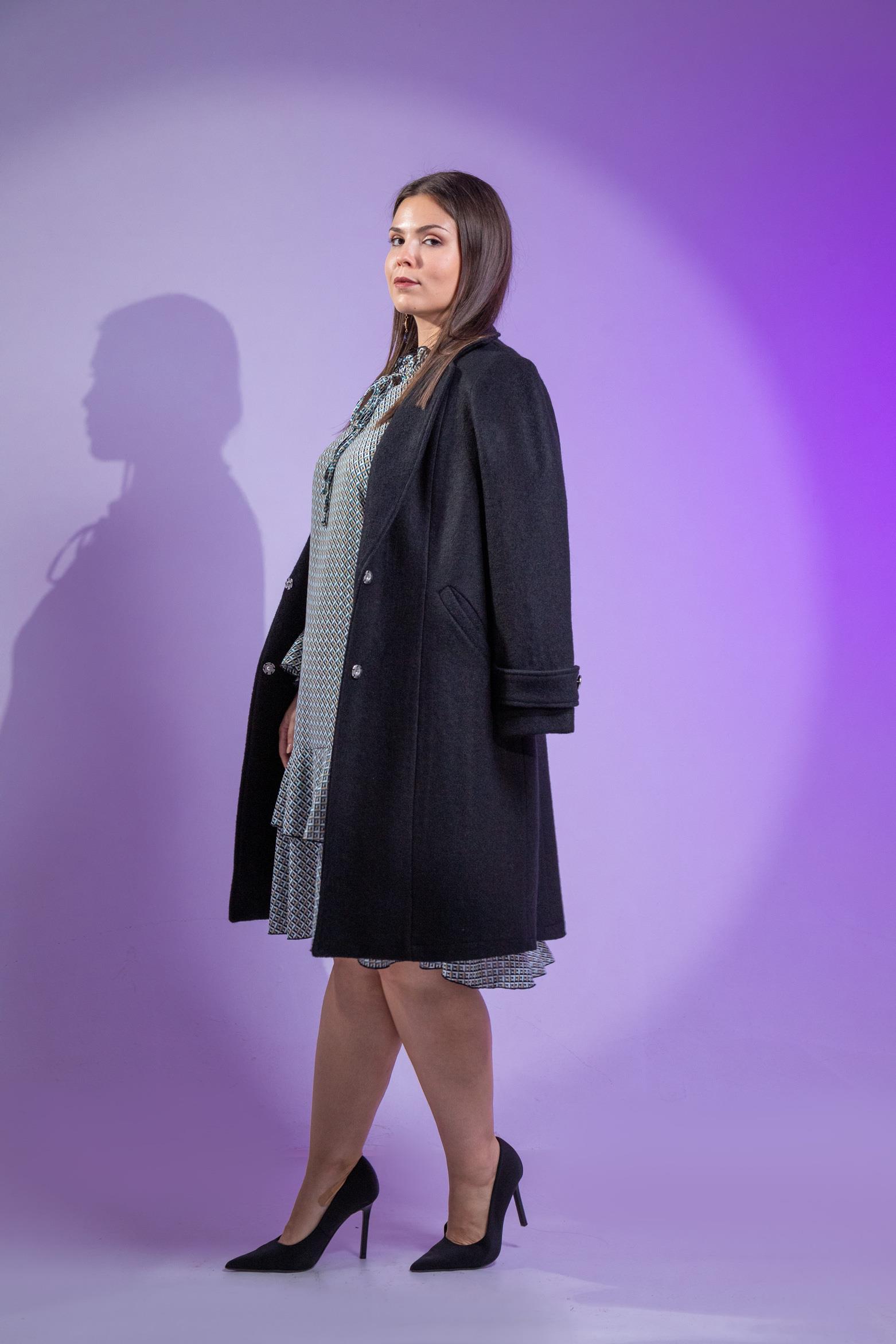 Büyük Beden 3330246 Çıt Çıt Detaylı Kaban Siyah