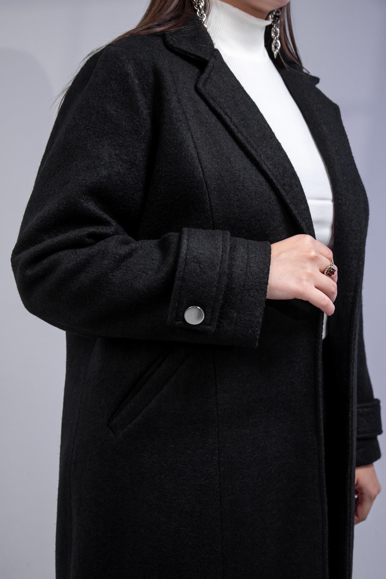 Büyük Beden 3330246 Çıt Çıt Detaylı Kaban Siyah