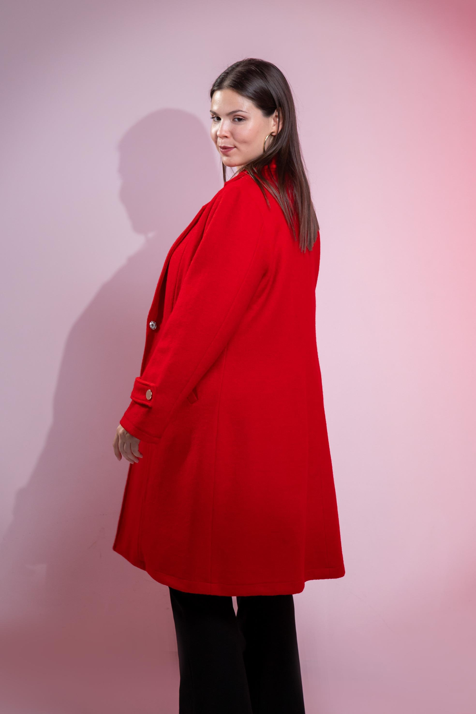 Büyük Beden 3330246 Çıt Çıt Detaylı Kaban Kırmızı