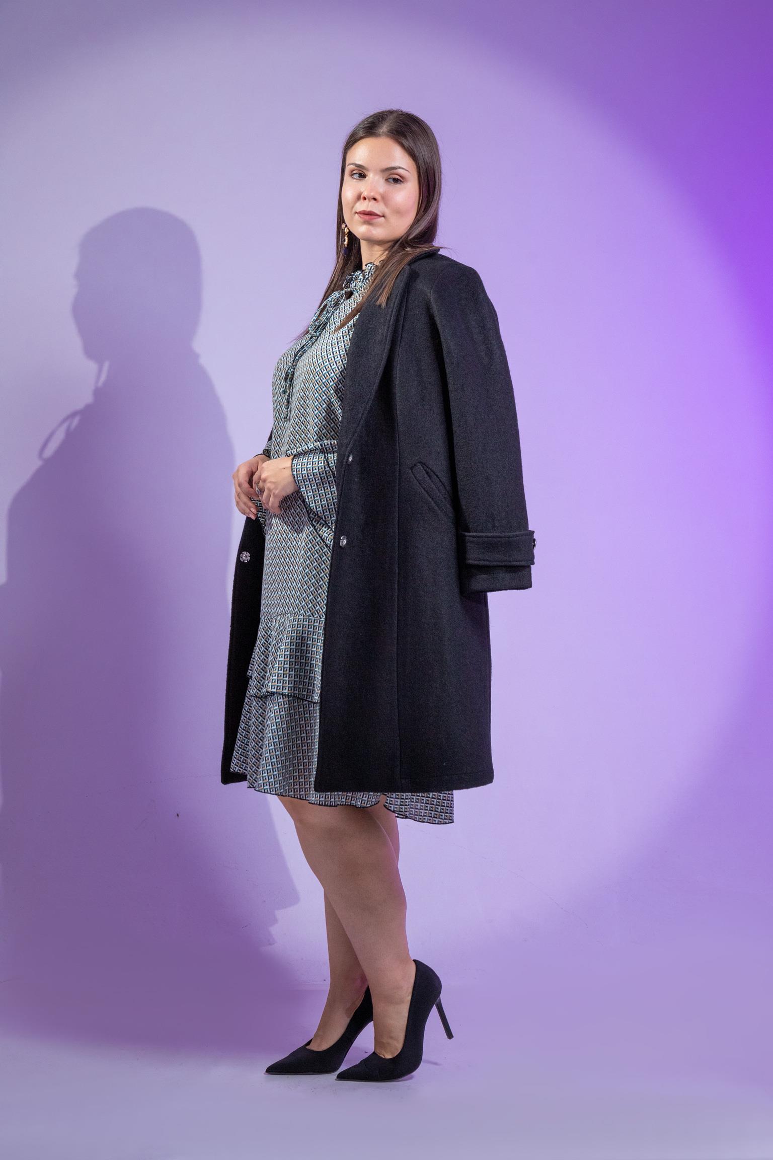 Büyük Beden 3330246 Çıt Çıt Detaylı Kaban Siyah