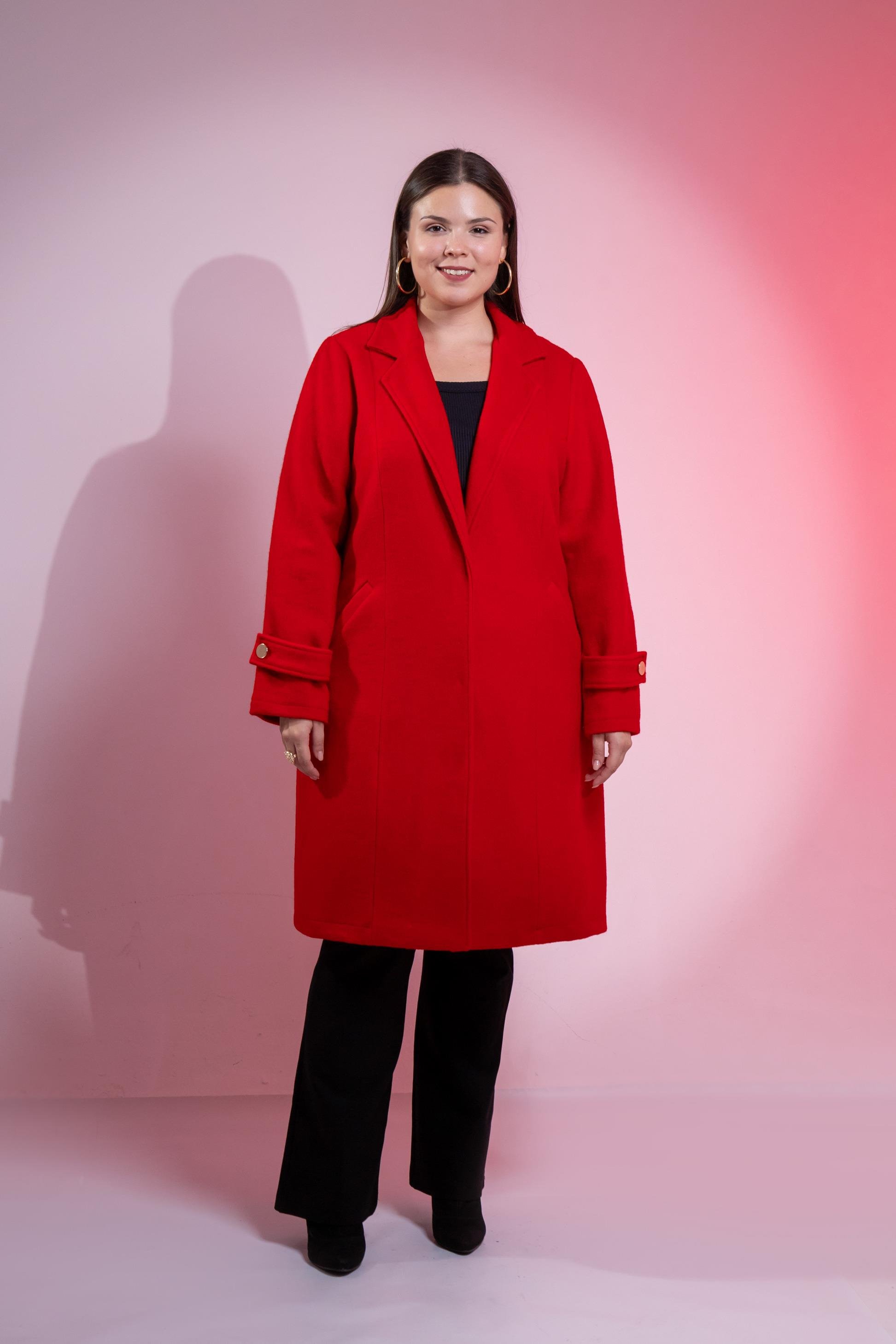 Büyük Beden 3330246 Çıt Çıt Detaylı Kaban Kırmızı