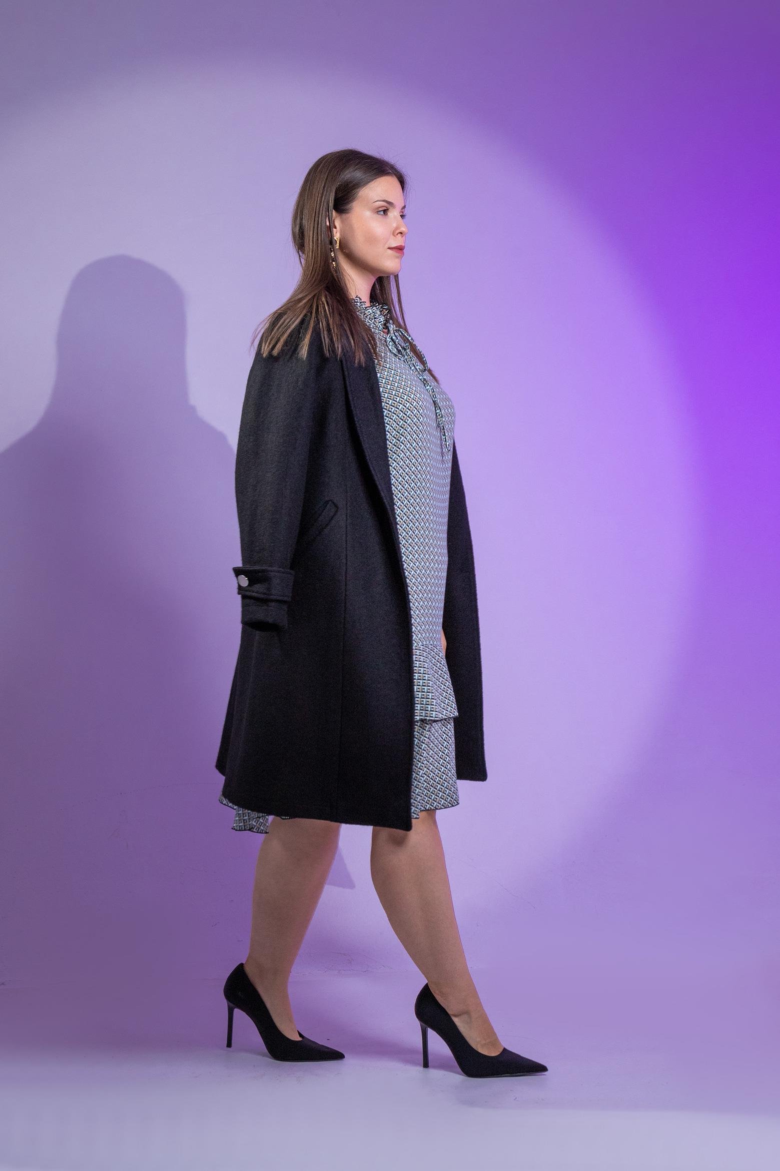 Büyük Beden 3330246 Çıt Çıt Detaylı Kaban Siyah