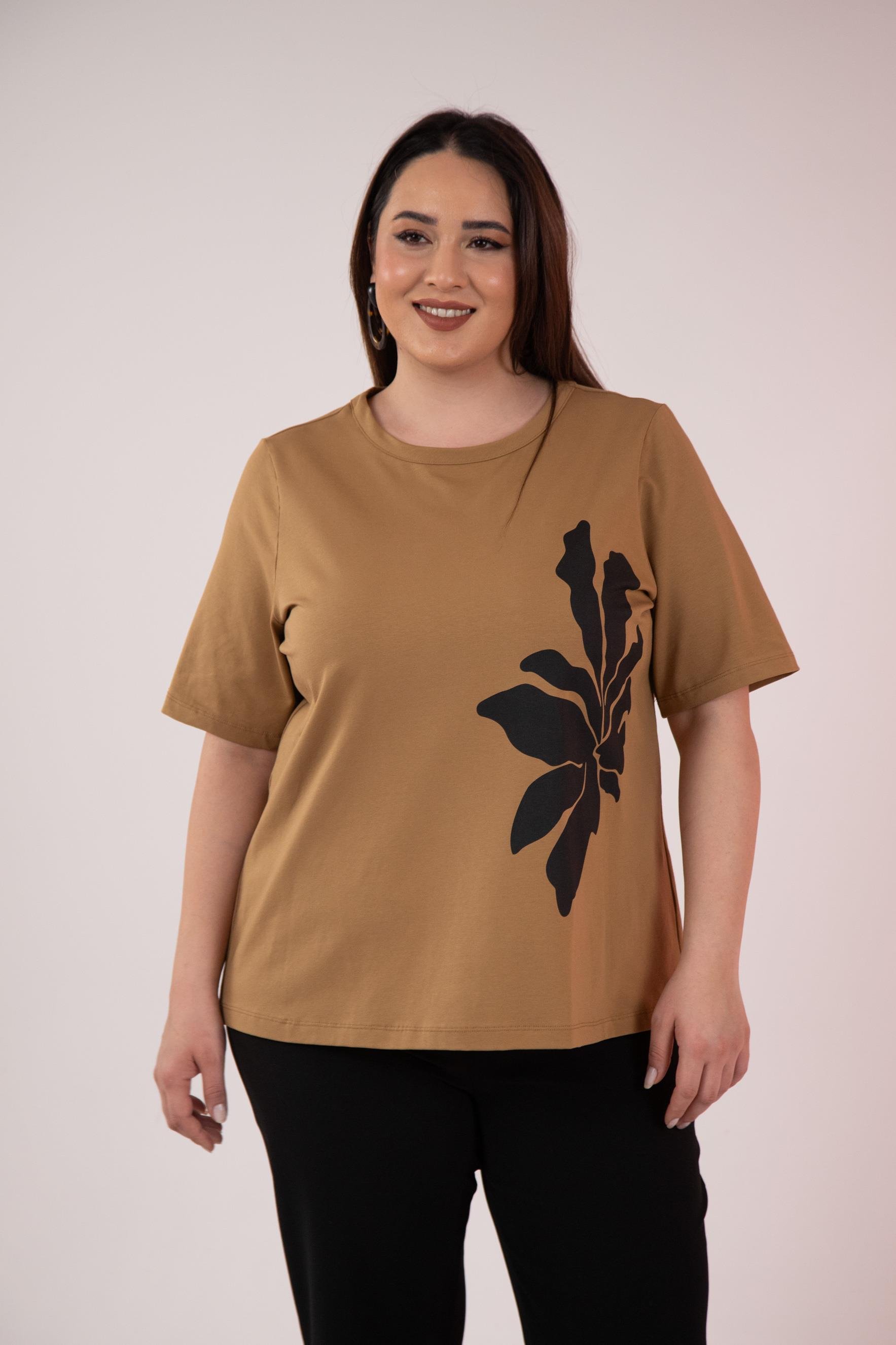 Büyük Beden 3330295 Baskı Desenli Bluz  Camel
