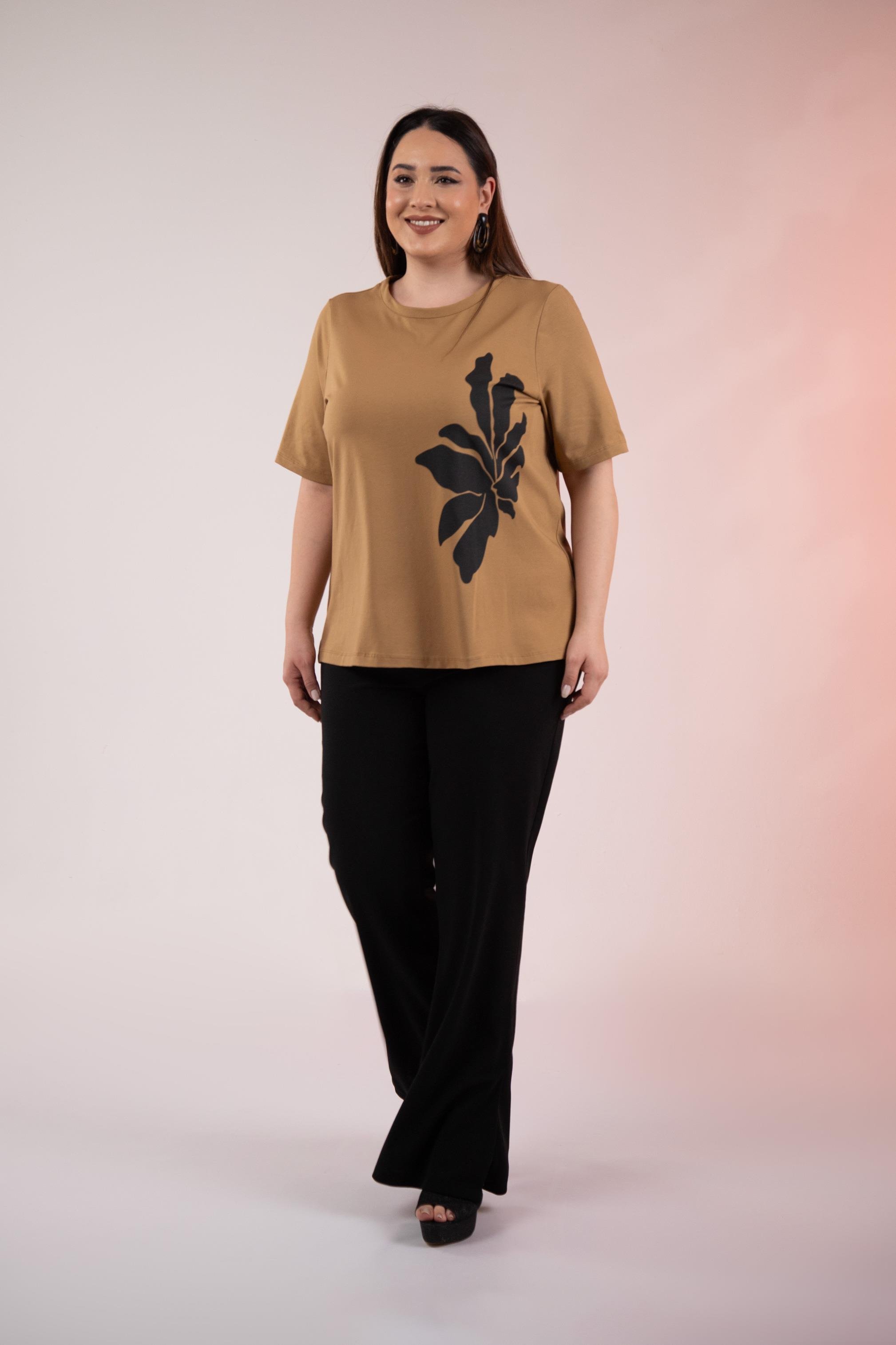 Büyük Beden 3330295 Baskı Desenli Bluz  Camel