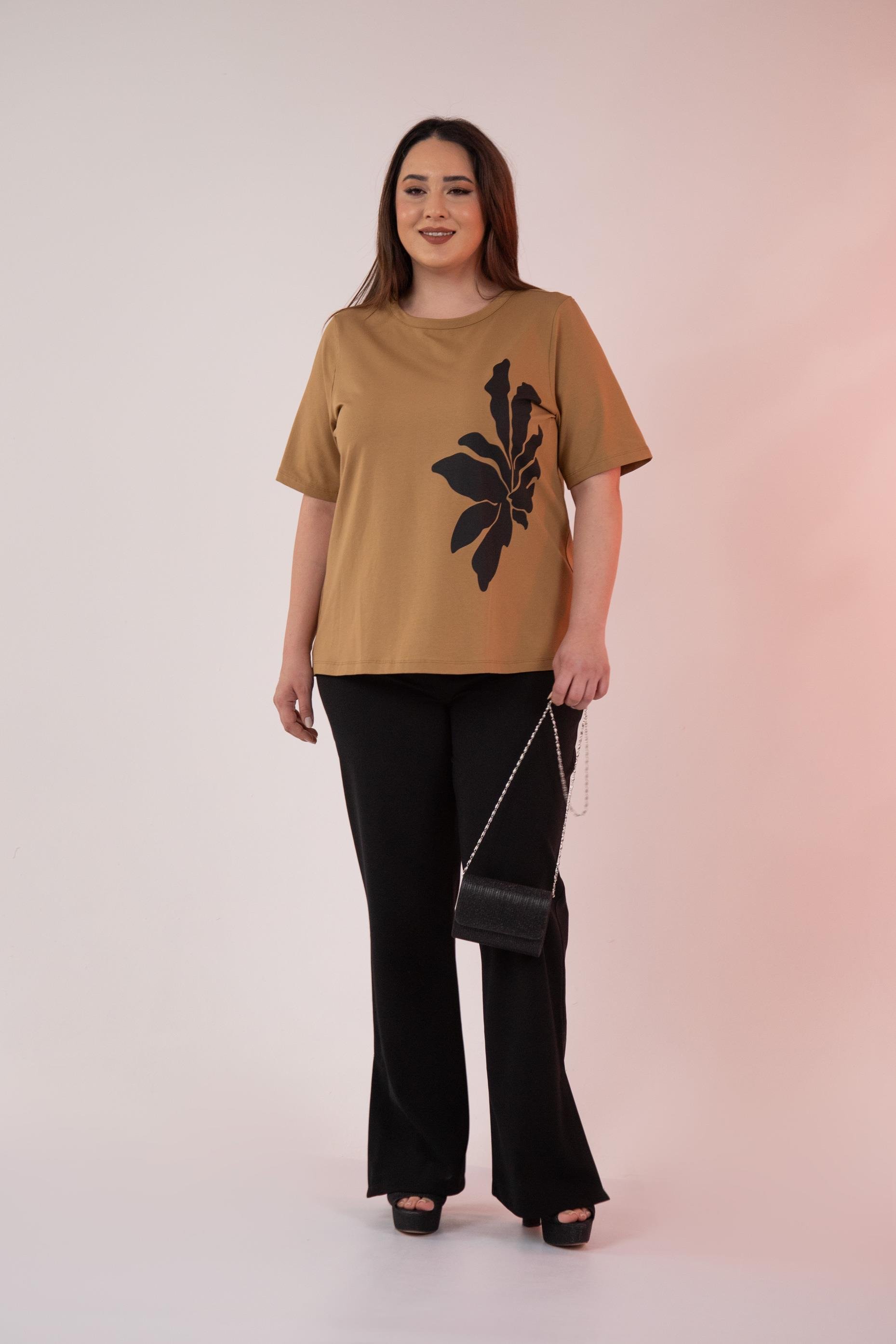 Büyük Beden 3330295 Baskı Desenli Bluz  Camel