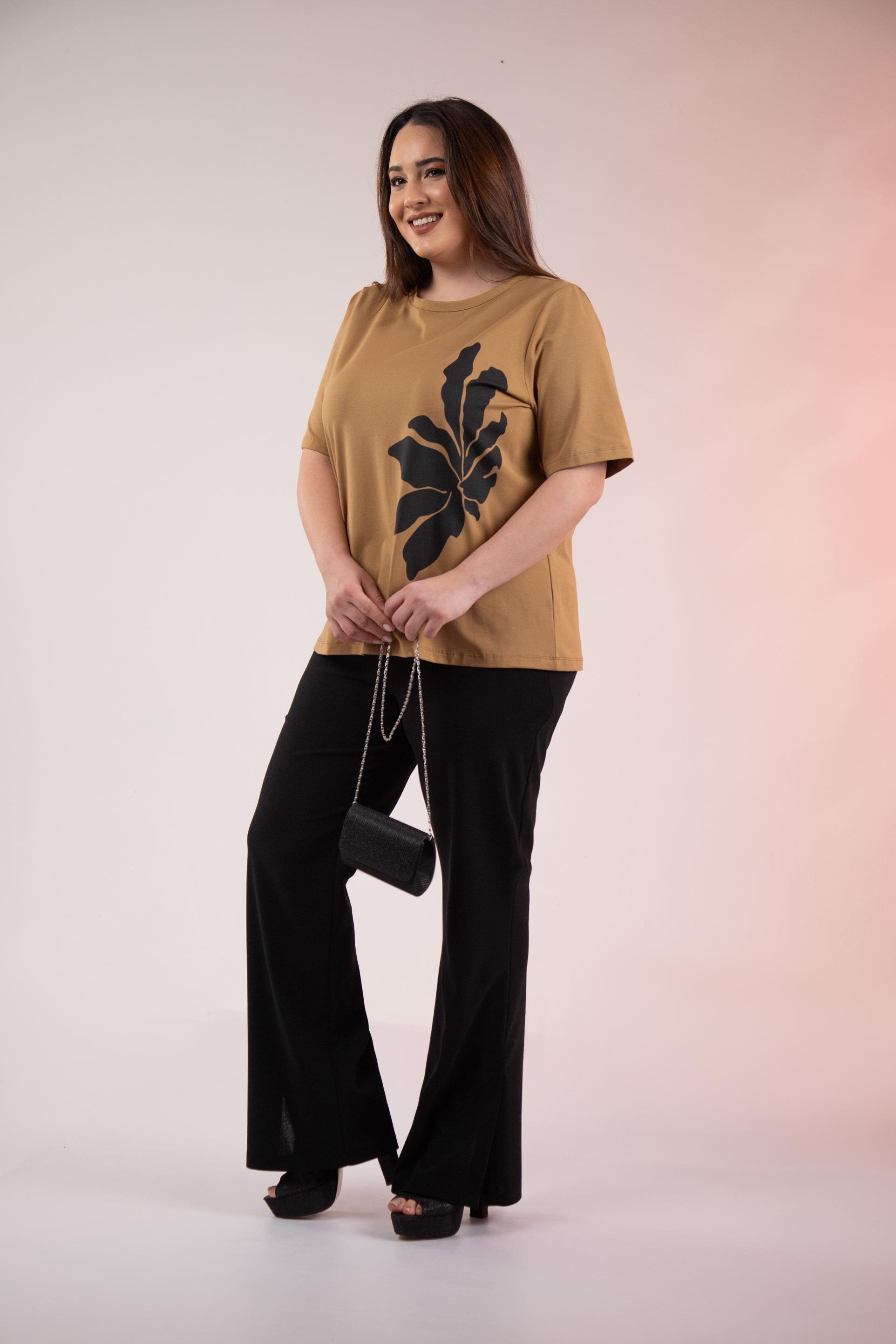 Büyük Beden 3330295 Baskı Desenli Bluz  Camel