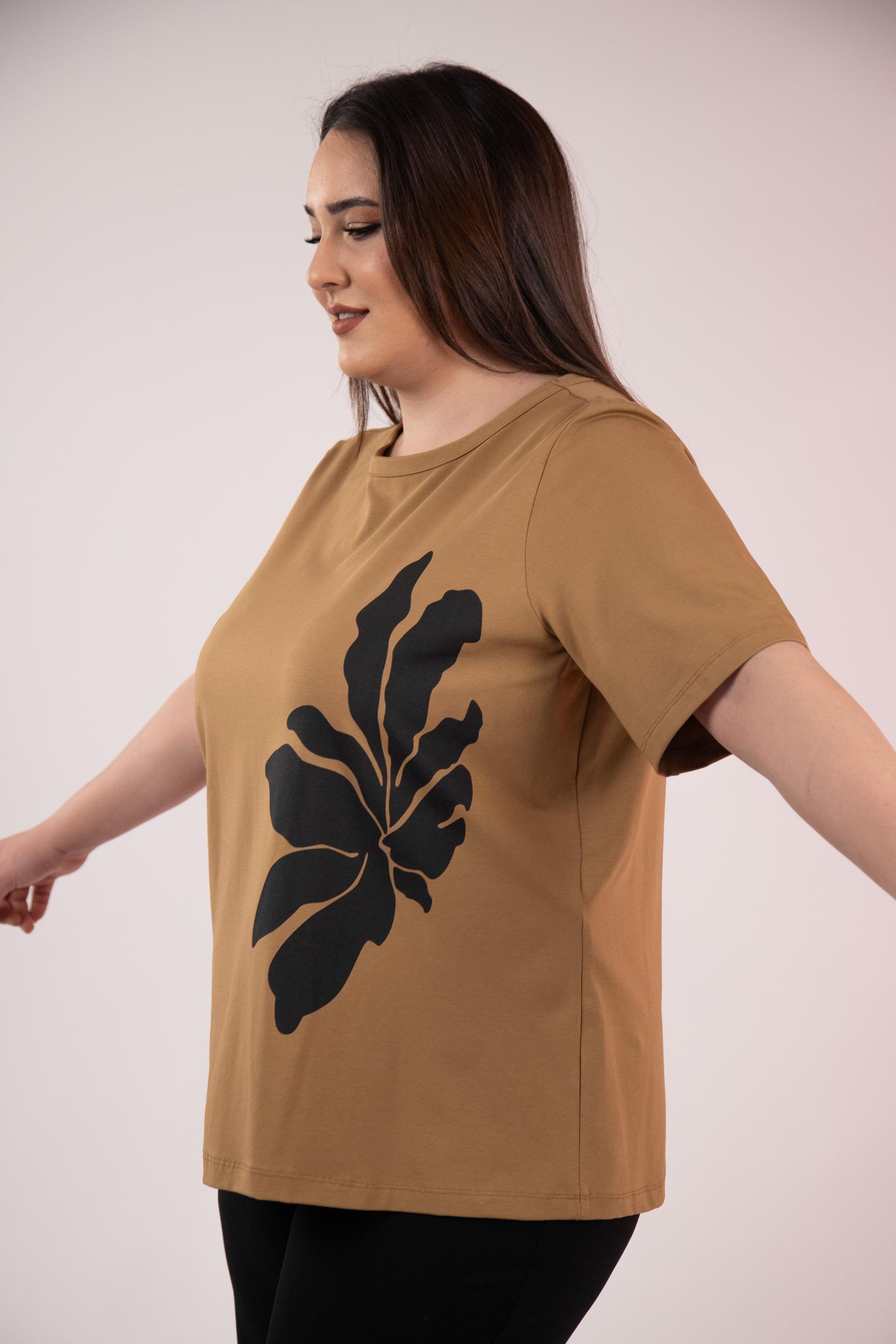 Büyük Beden 3330295 Baskı Desenli Bluz  Camel