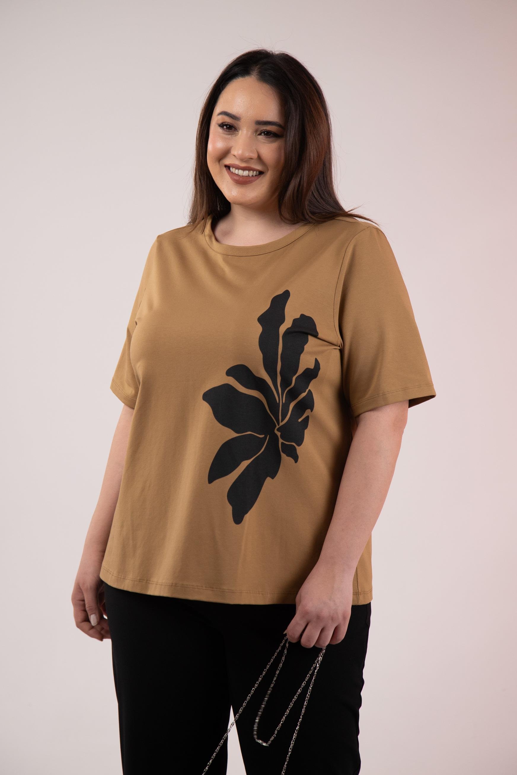 Büyük Beden 3330295 Baskı Desenli Bluz  Camel