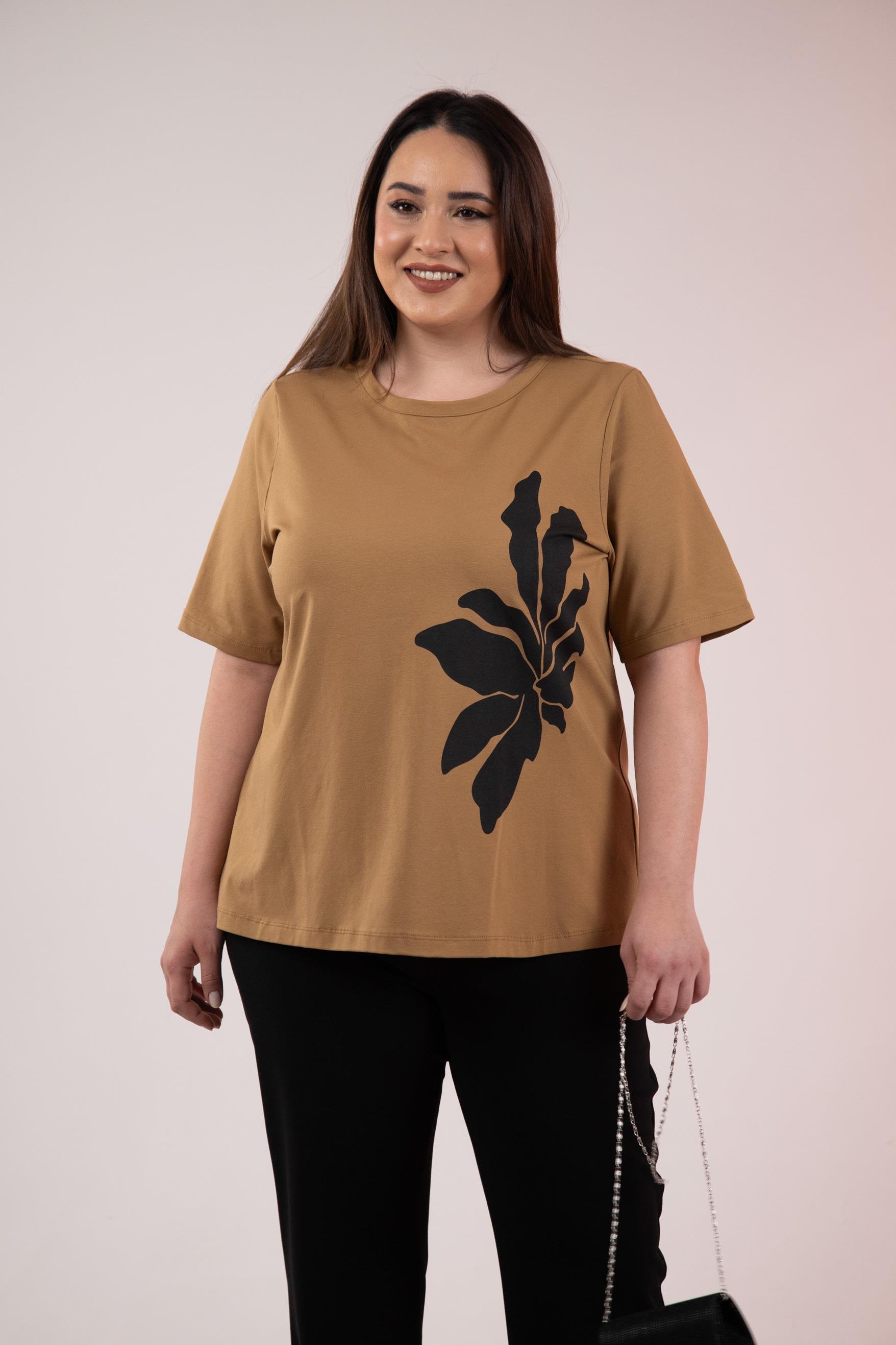 Büyük Beden 3330295 Baskı Desenli Bluz  Camel