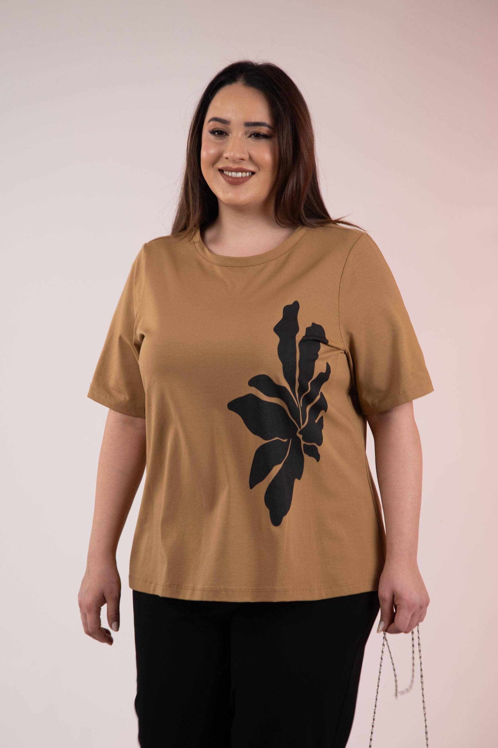 Büyük Beden 3330295 Baskı Desenli Bluz  Camel