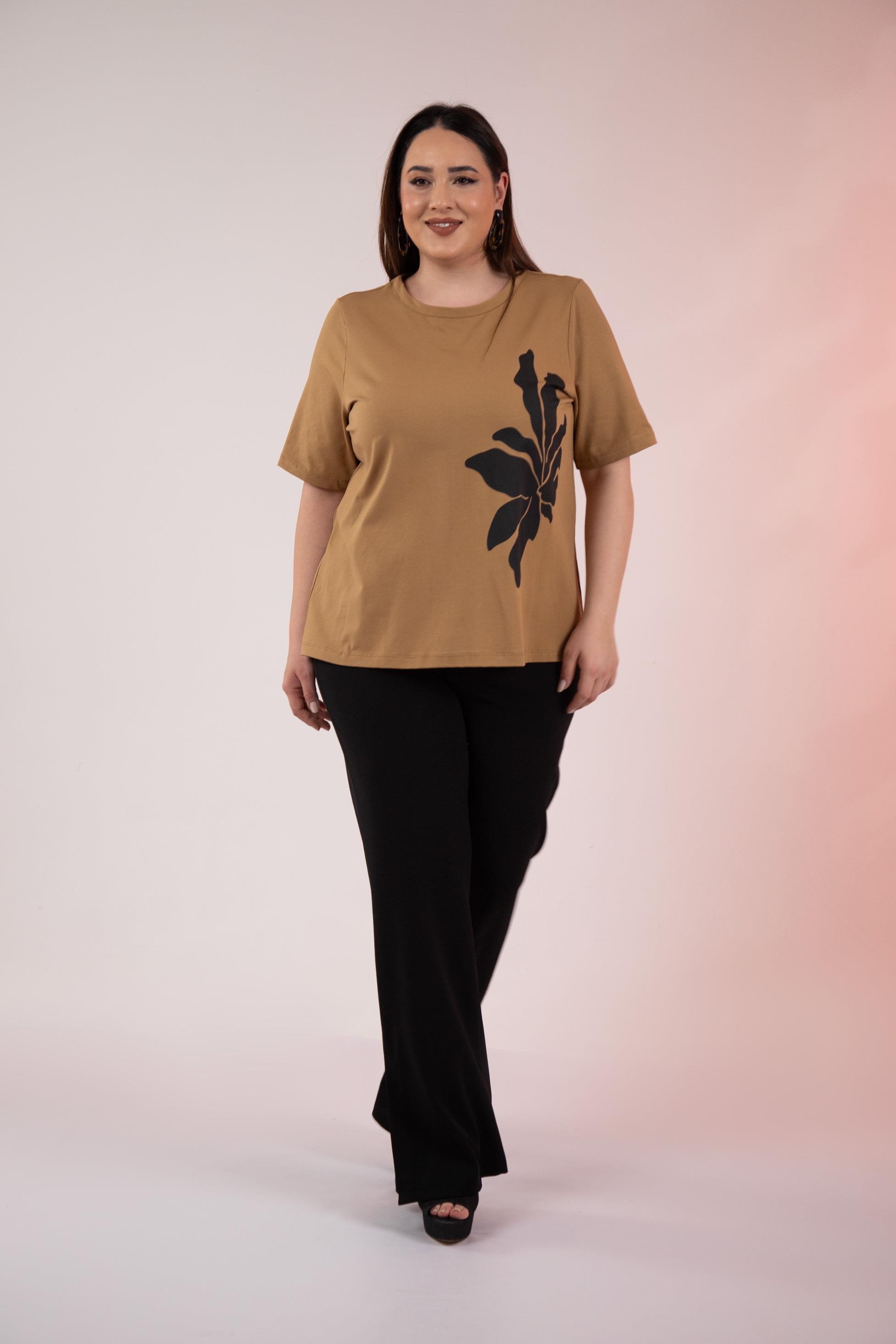 Büyük Beden 3330295 Baskı Desenli Bluz  Camel