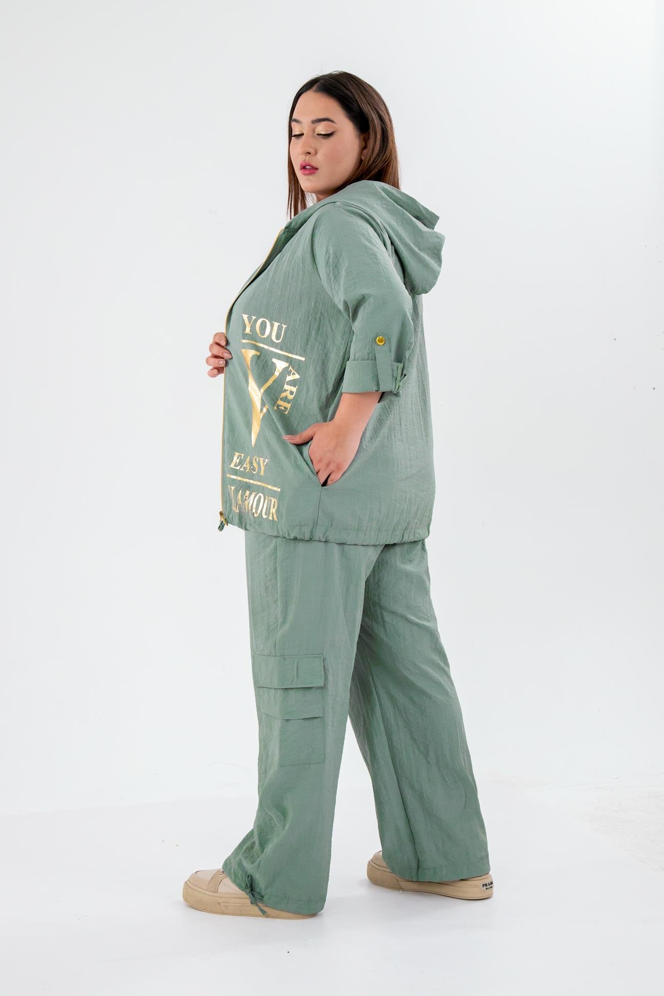 Büyük Beden 33303 Baskılı Sweat Haki