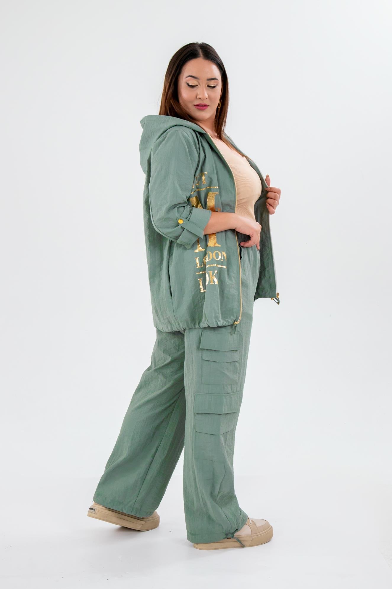 Büyük Beden 33303 Baskılı Sweat Haki