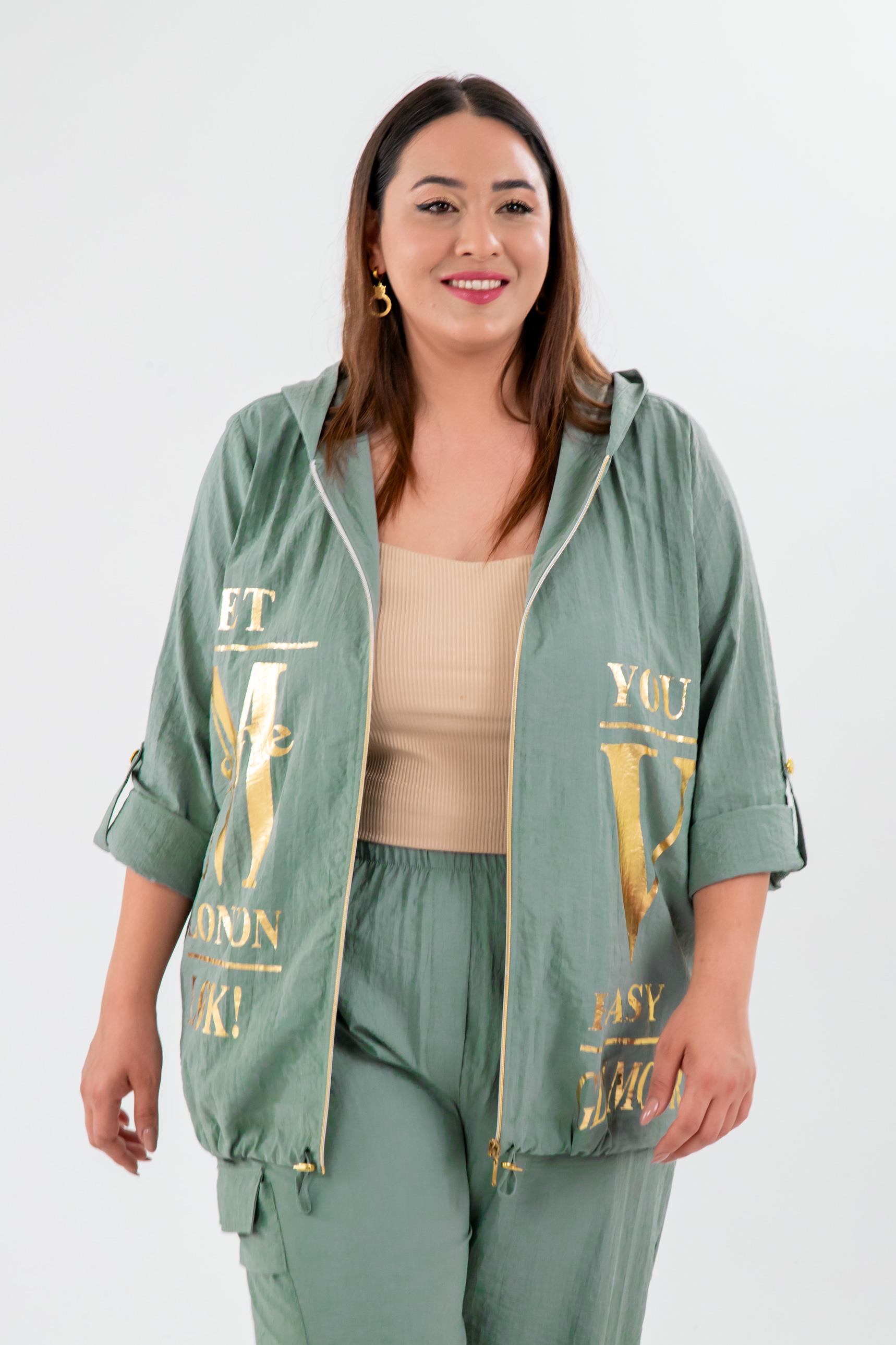 Büyük Beden 33303 Baskılı Sweat Haki