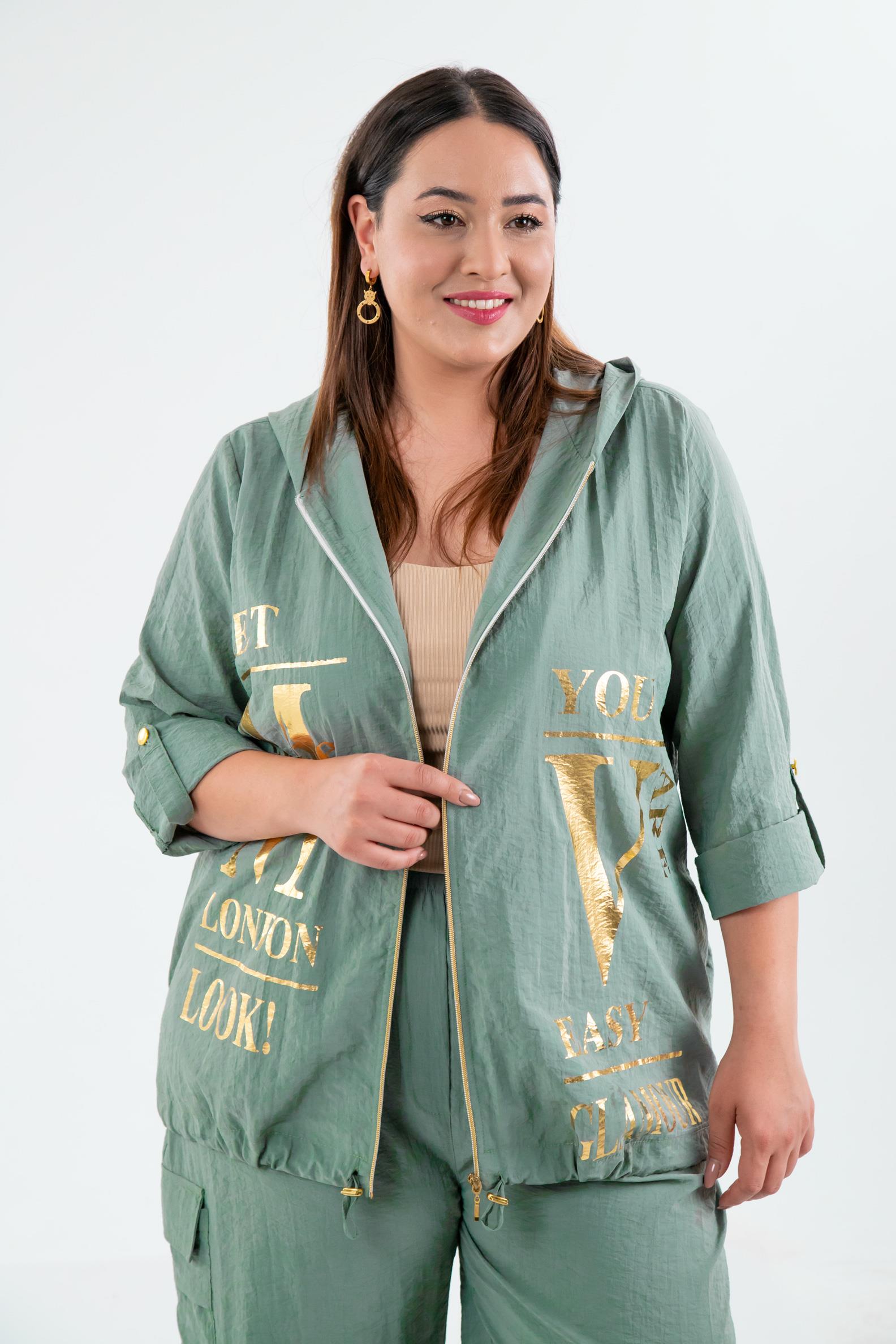 Büyük Beden 33303 Baskılı Sweat Haki