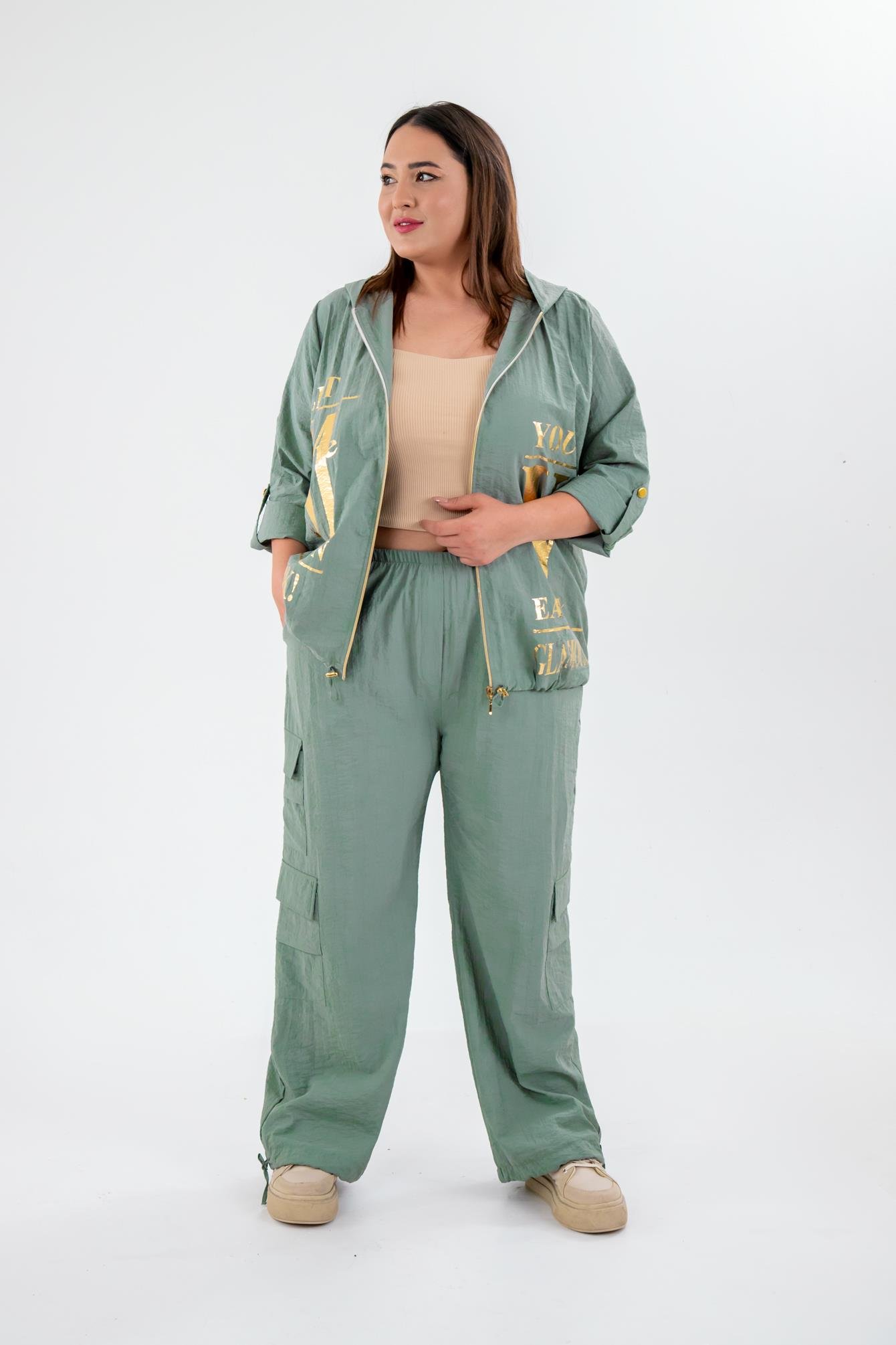 Büyük Beden 33303 Baskılı Sweat Haki