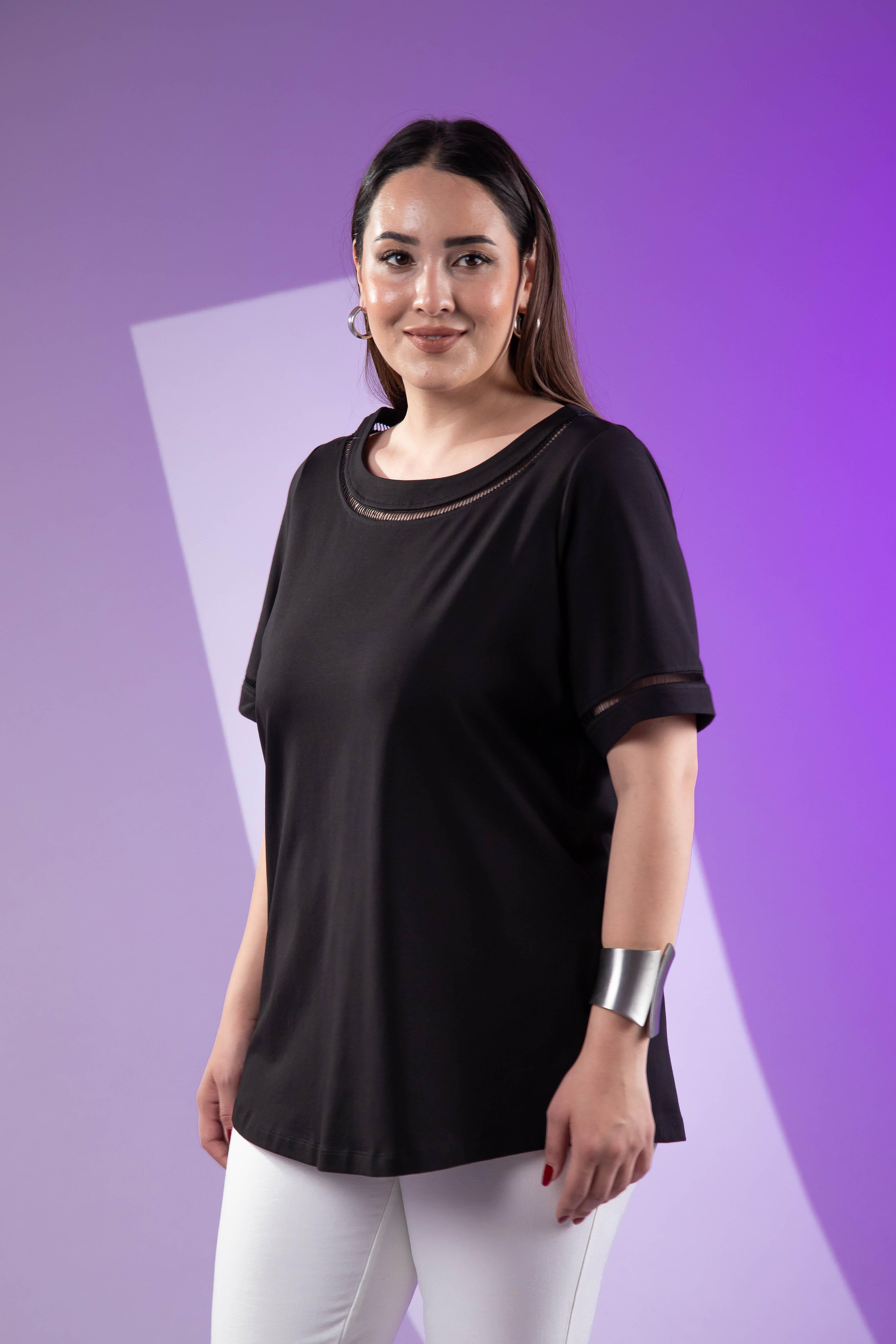 Büyük Beden 3330460 Şerit Detaylı Bluz  Siyah