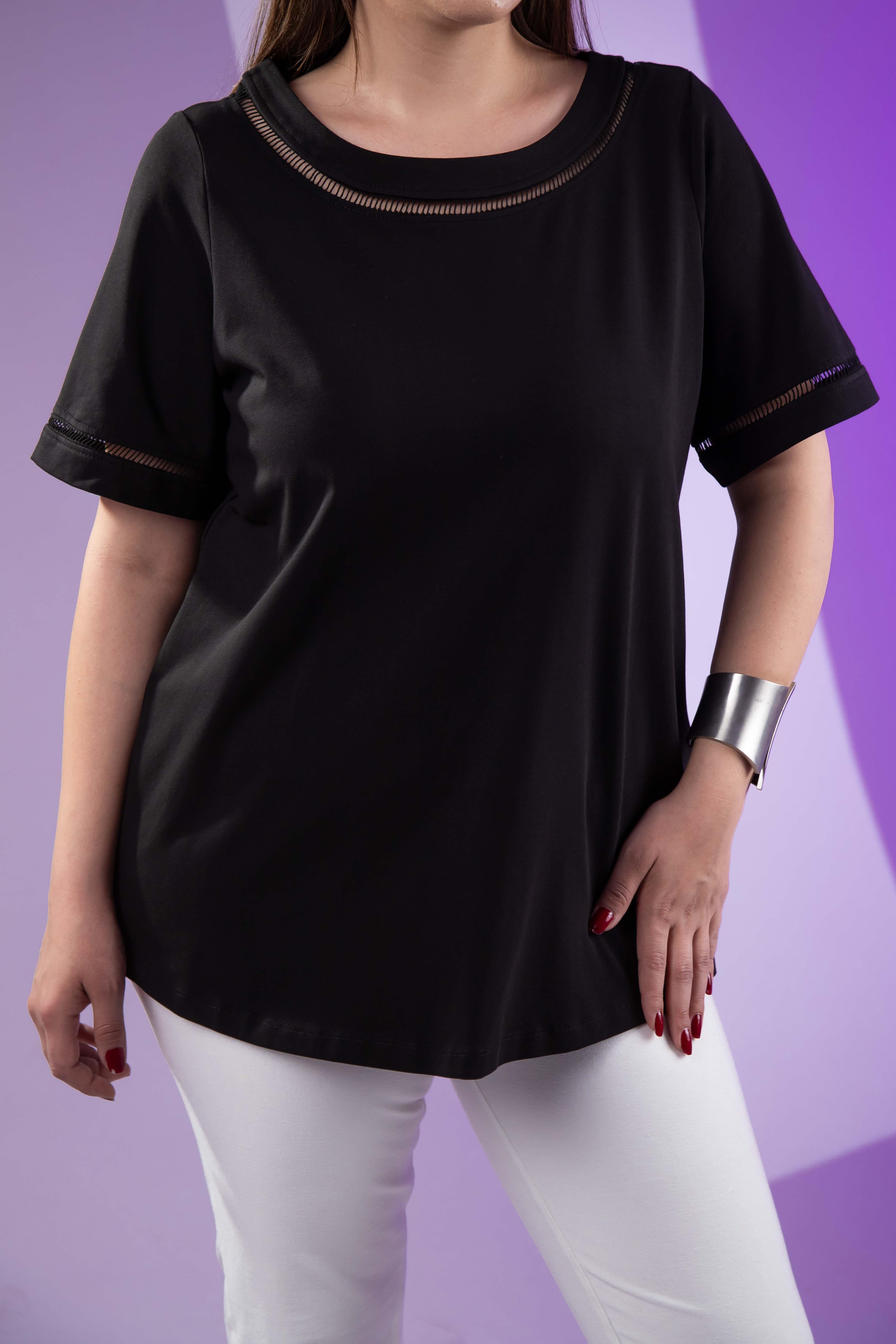 Büyük Beden 3330460 Şerit Detaylı Bluz  Siyah