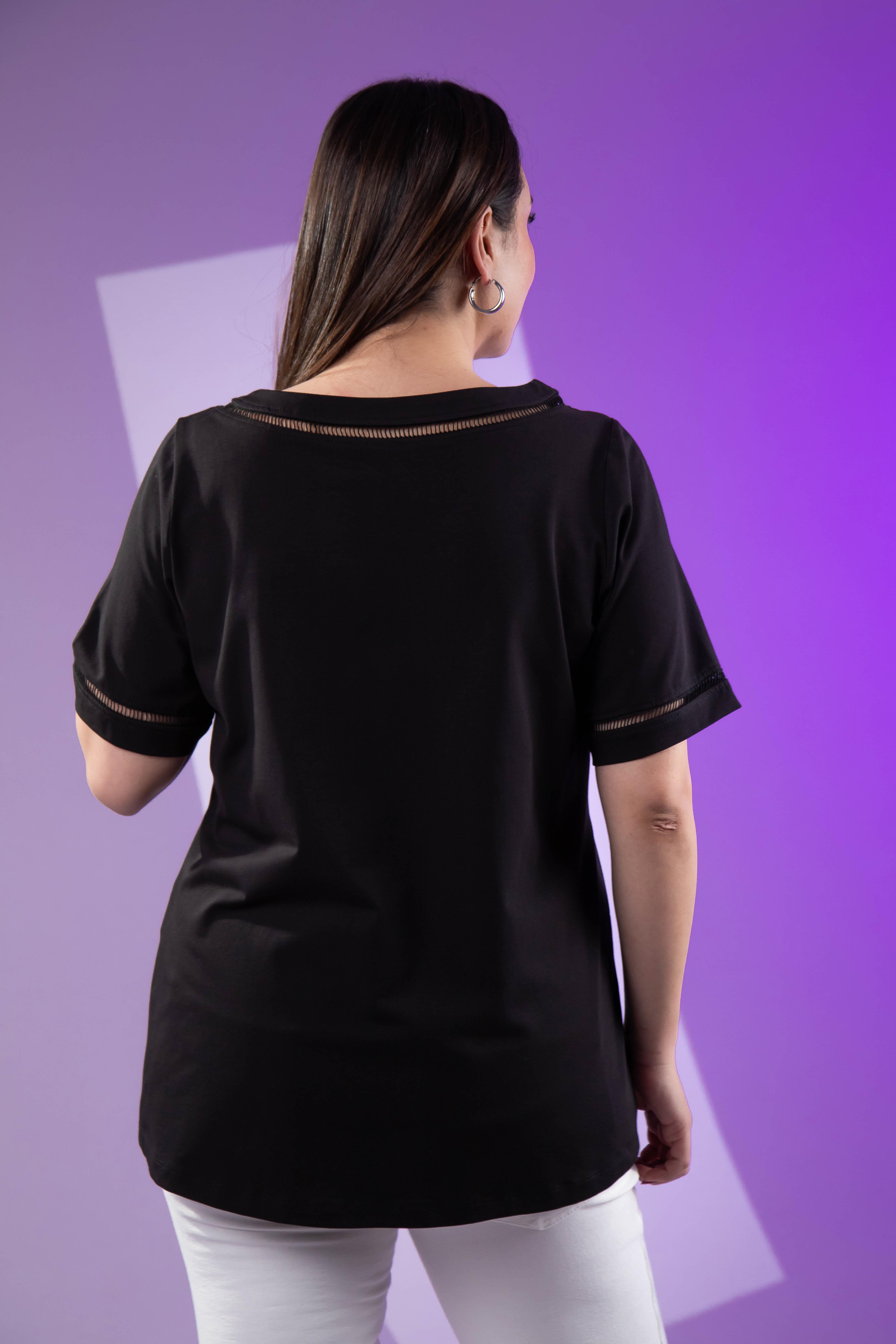 Büyük Beden 3330460 Şerit Detaylı Bluz  Siyah