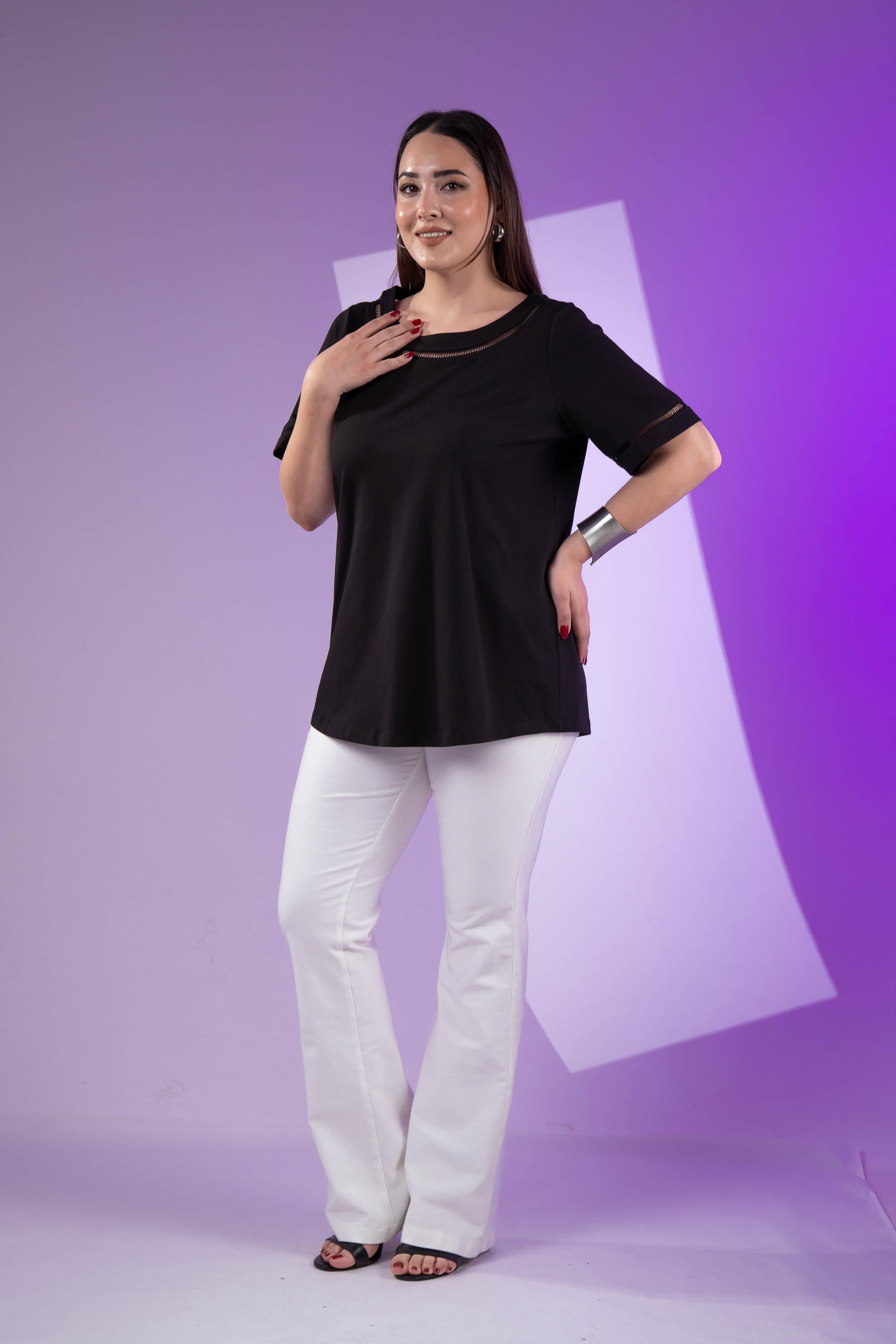 Büyük Beden 3330460 Şerit Detaylı Bluz  Siyah