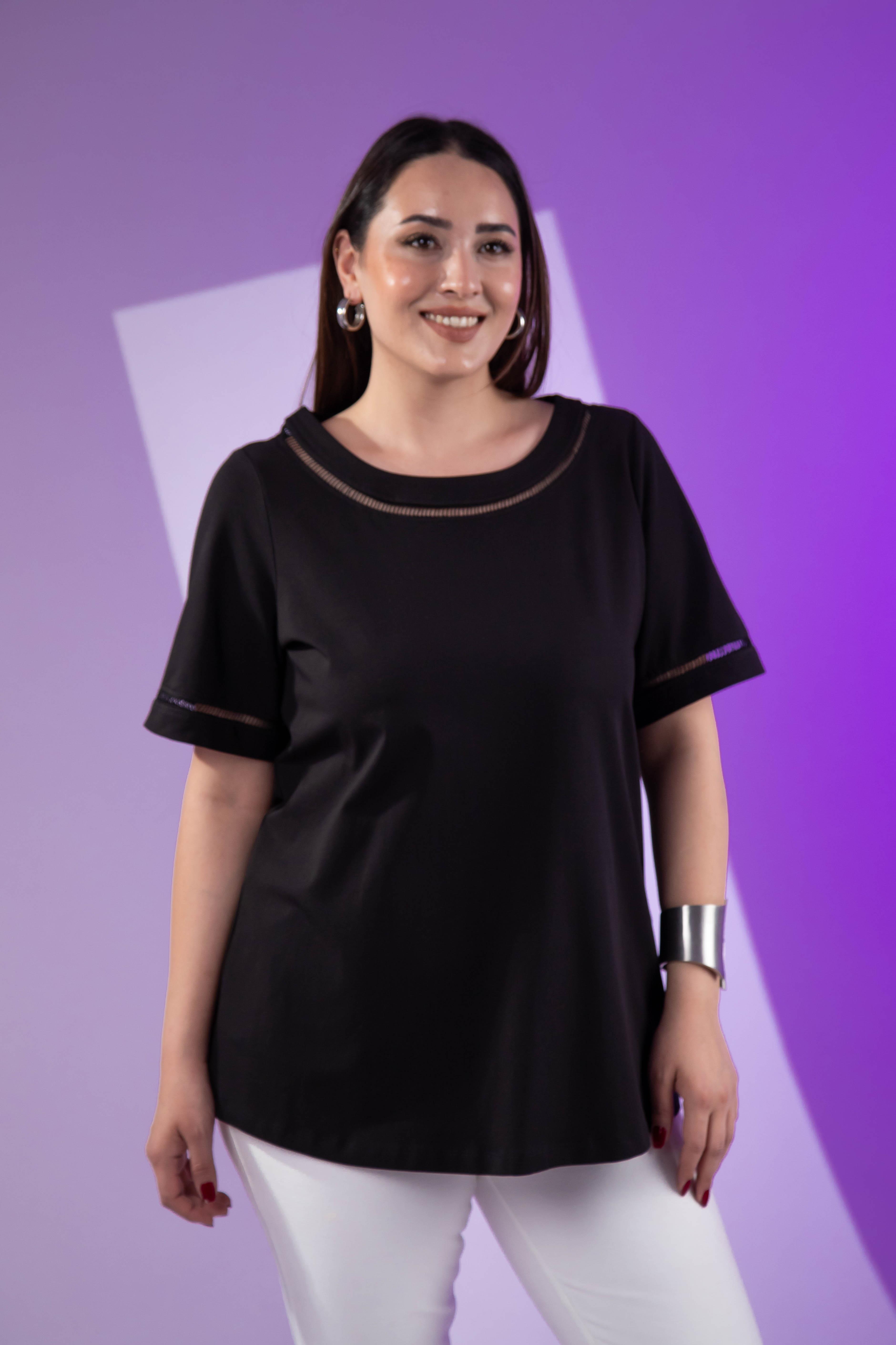 Büyük Beden 3330460 Şerit Detaylı Bluz  Siyah