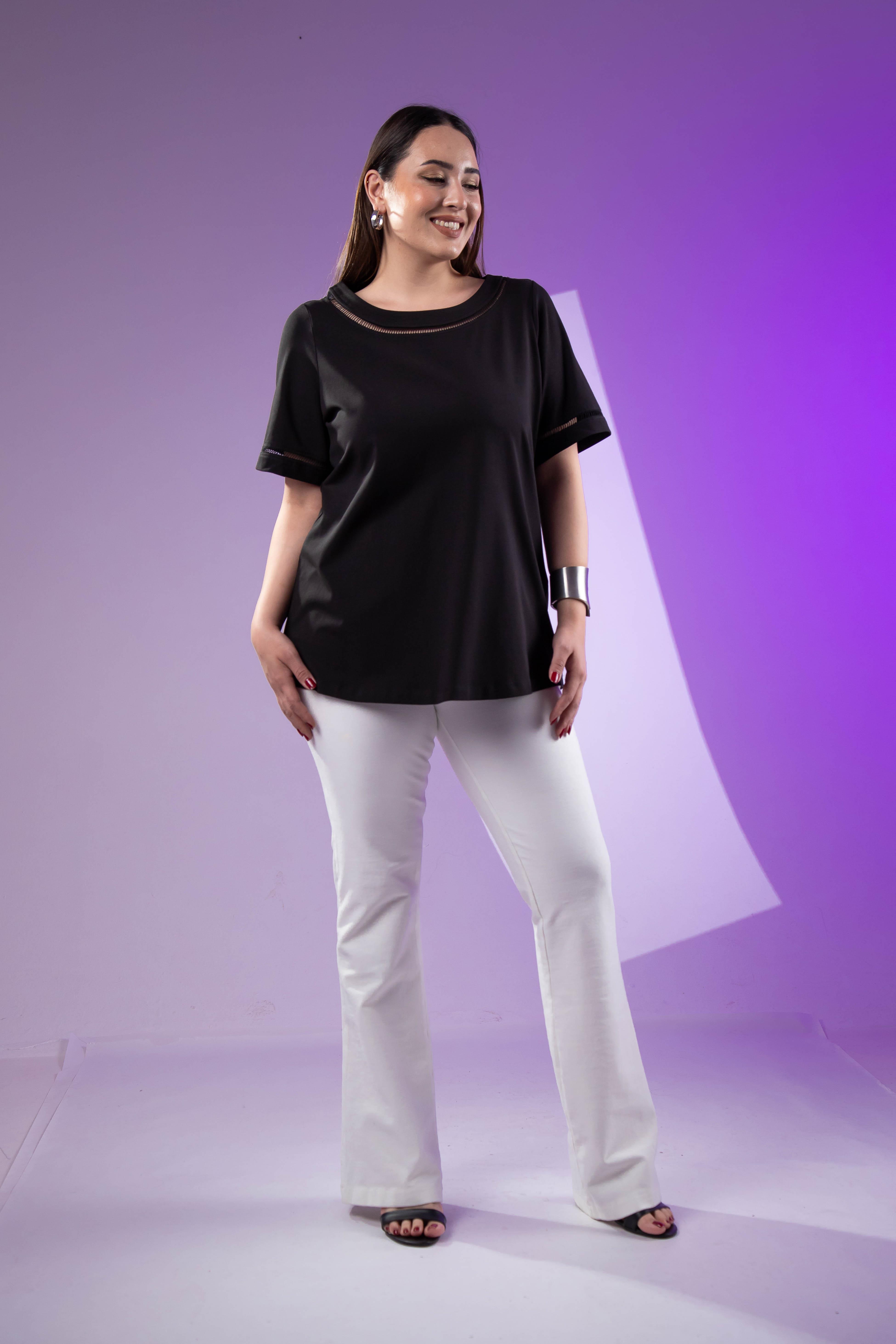 Büyük Beden 3330460 Şerit Detaylı Bluz  Siyah