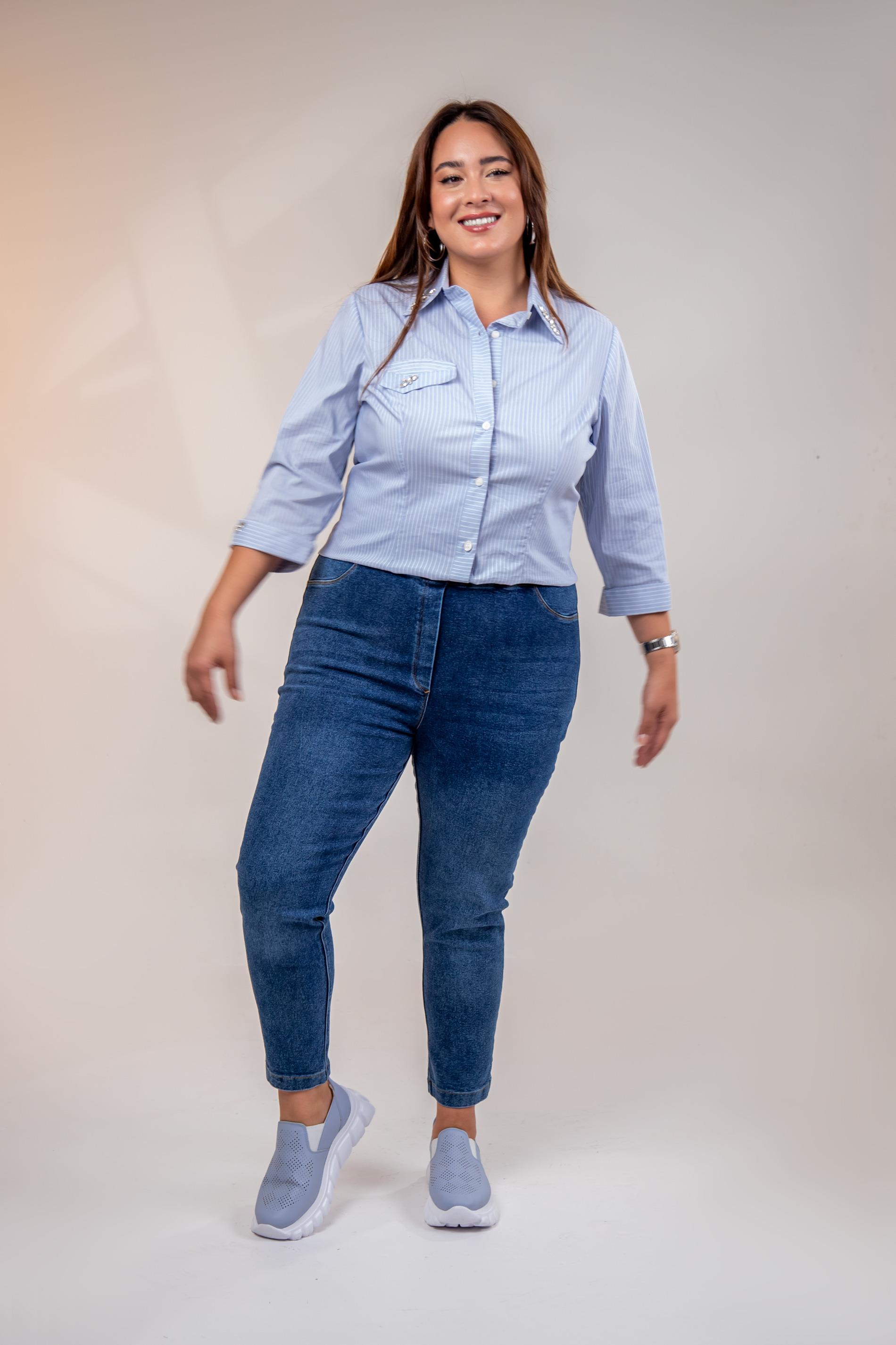 Büyük Beden 333052 Beli Lastikli Denim Pantolon  Mavi