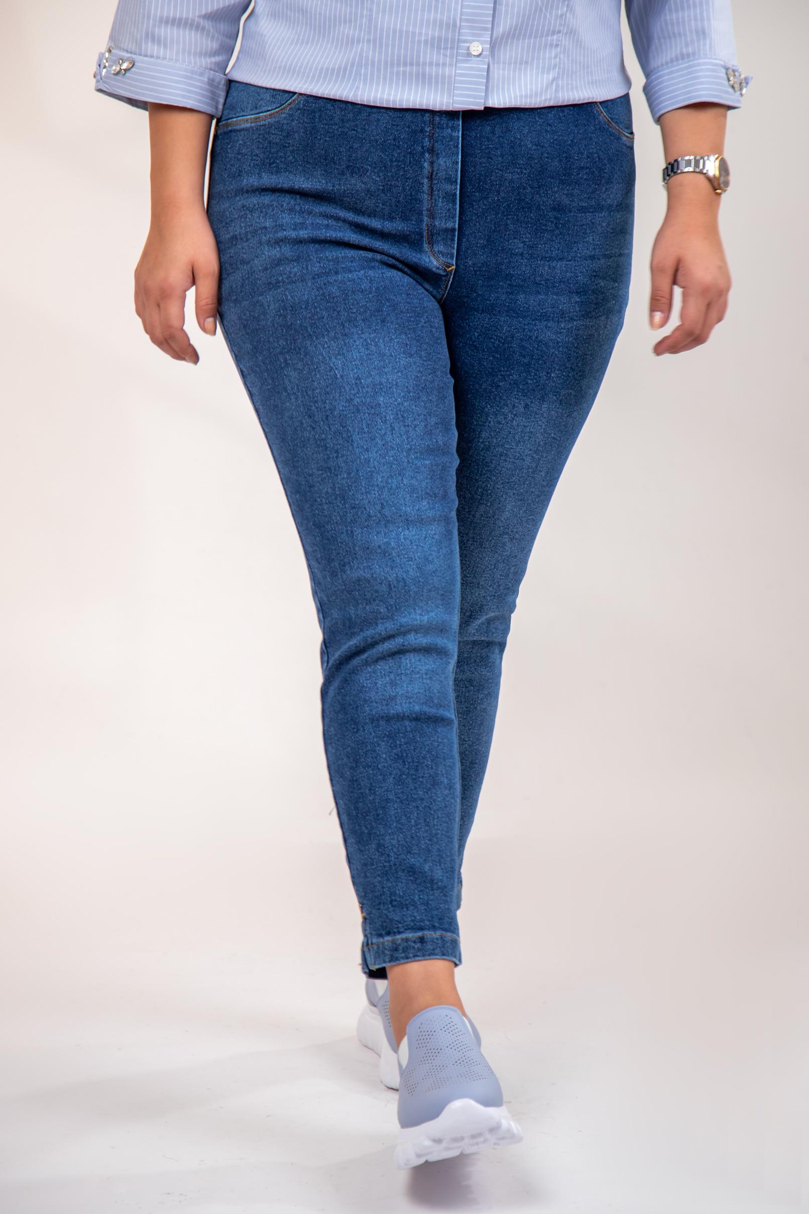 Büyük Beden 333052 Beli Lastikli Denim Pantolon  Mavi