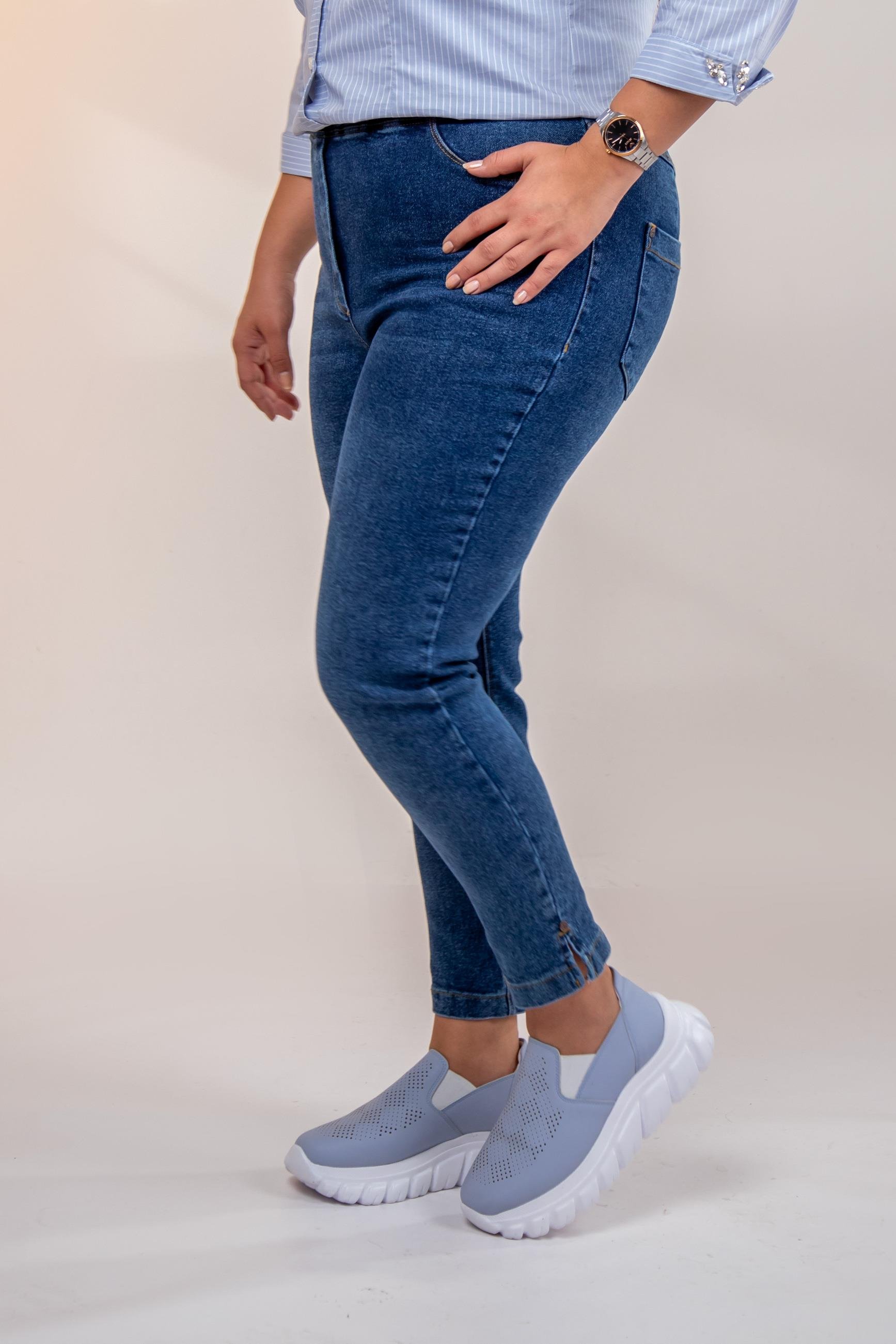 Büyük Beden 333052 Beli Lastikli Denim Pantolon  Mavi