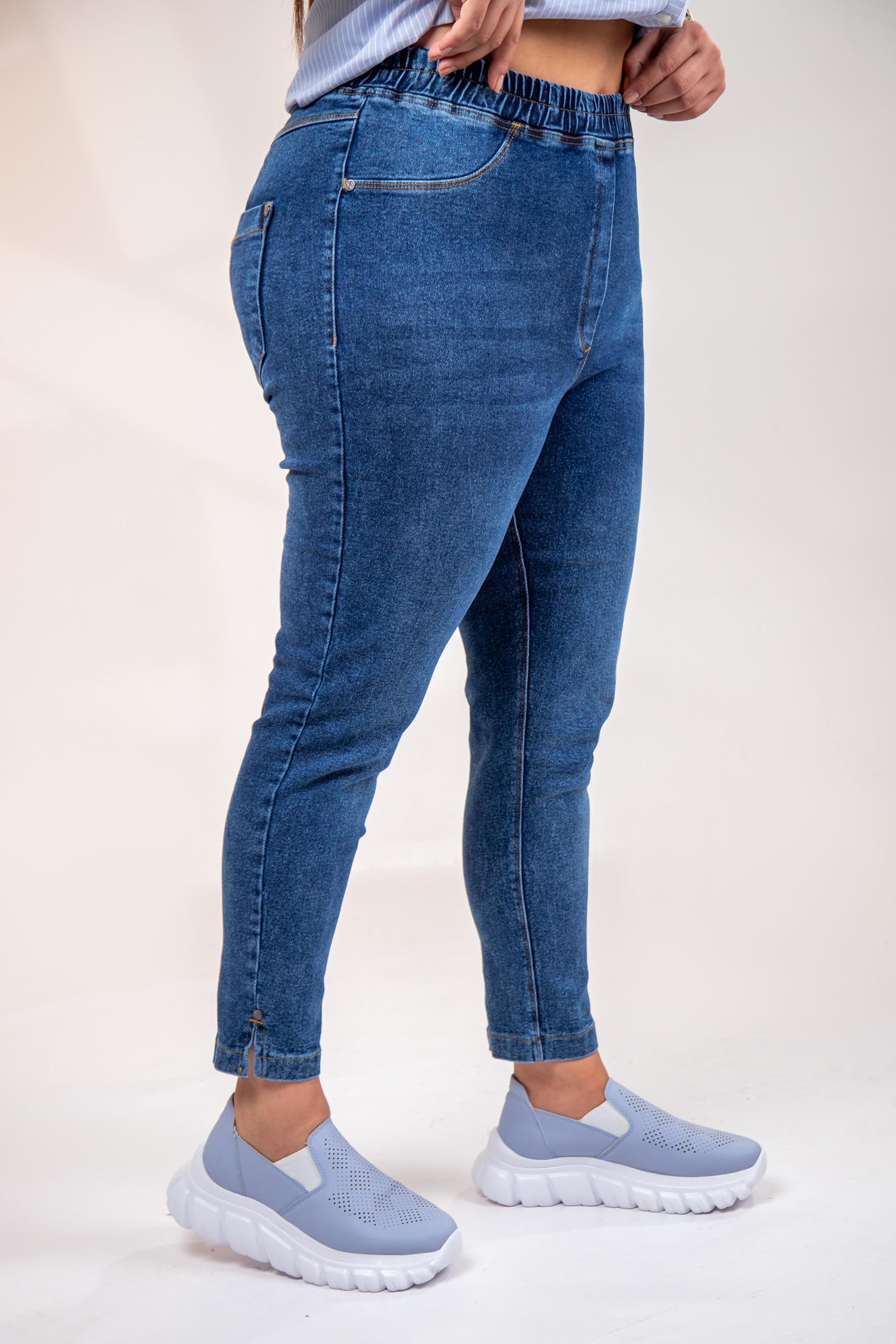 Büyük Beden 333052 Beli Lastikli Denim Pantolon  Mavi
