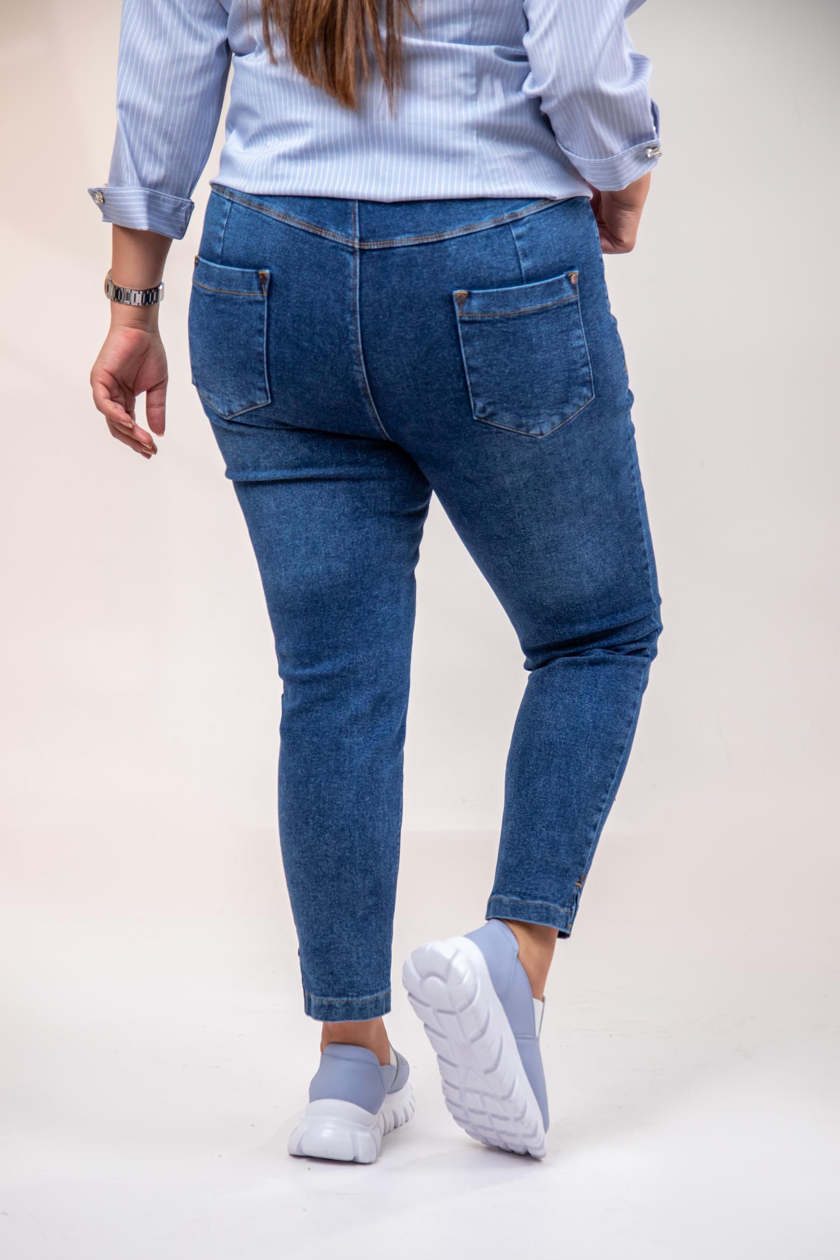 Büyük Beden 333052 Beli Lastikli Denim Pantolon  Mavi