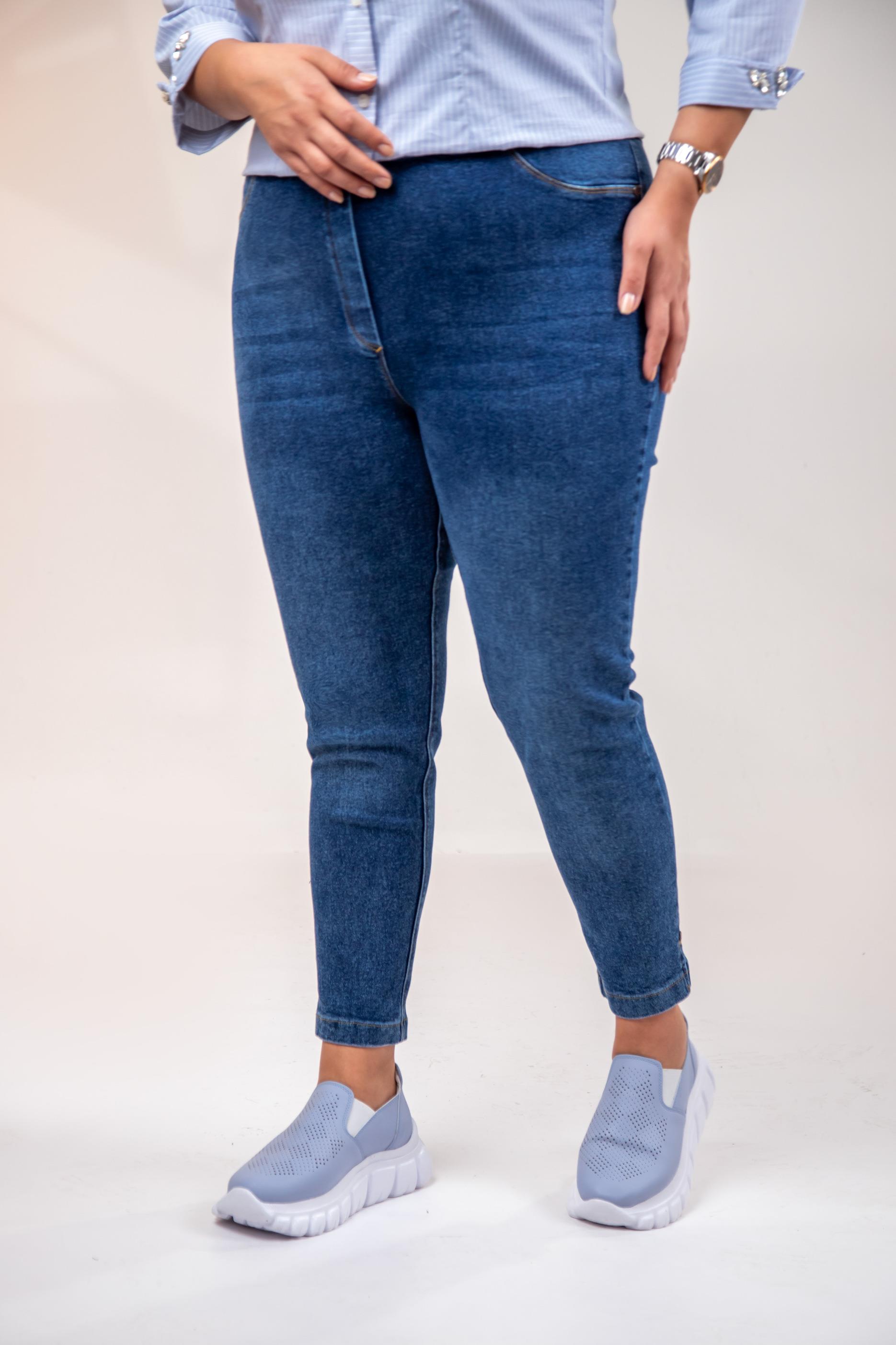 Büyük Beden 333052 Beli Lastikli Denim Pantolon  Mavi