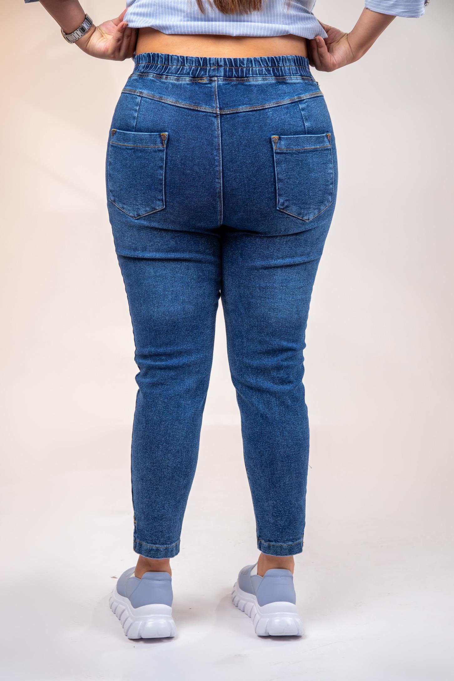 Büyük Beden 333052 Beli Lastikli Denim Pantolon  Mavi