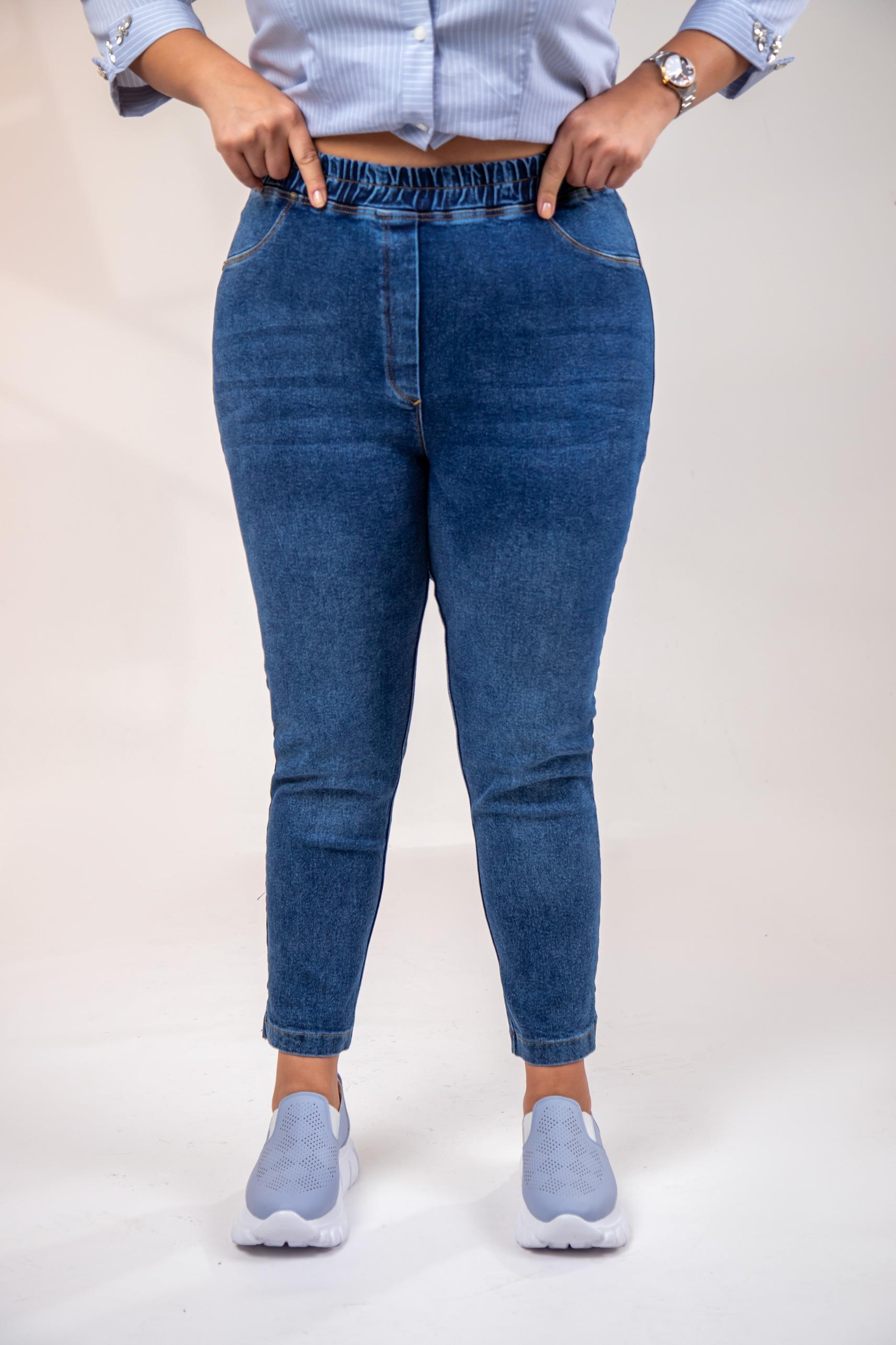 Büyük Beden 333052 Beli Lastikli Denim Pantolon  Mavi