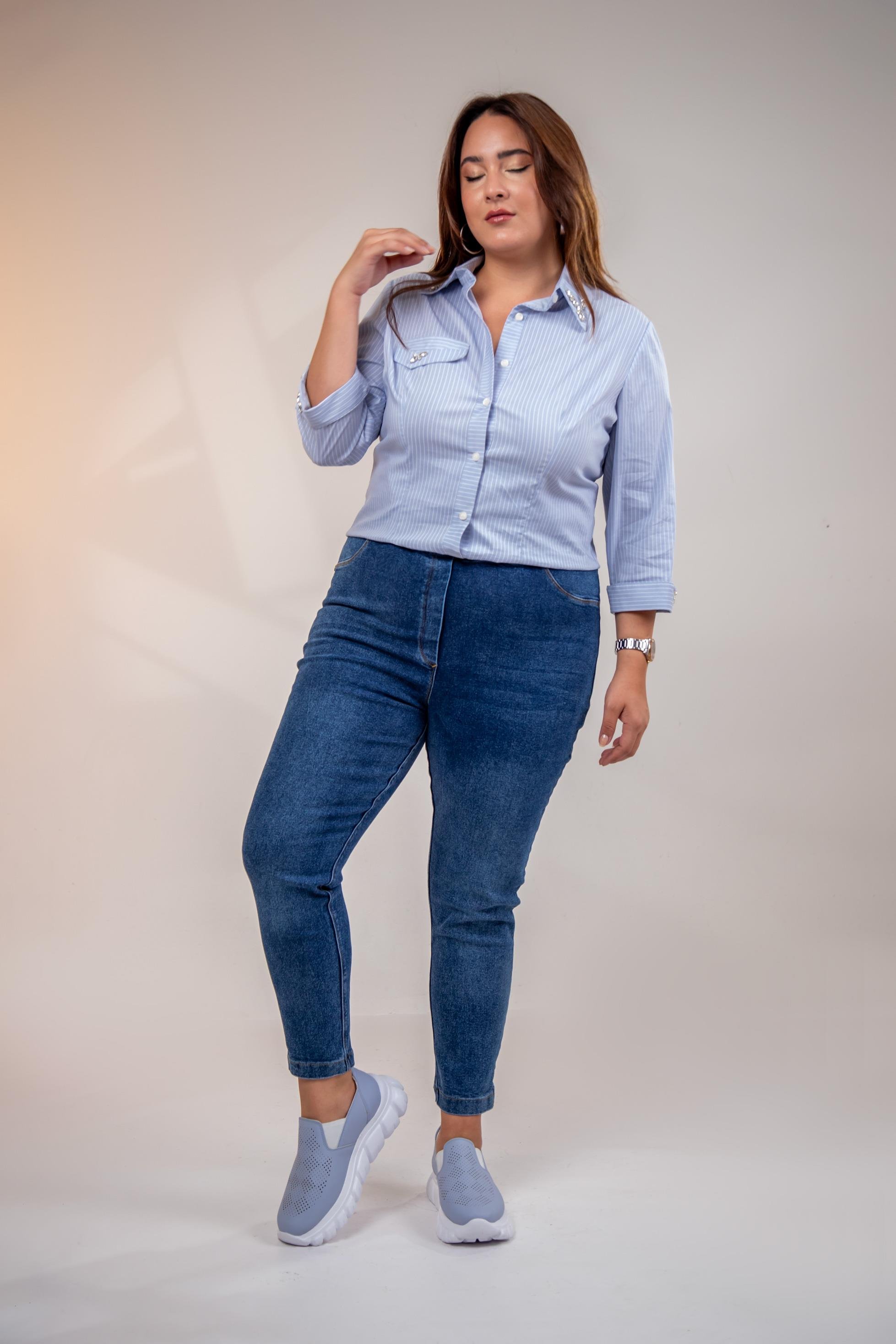 Büyük Beden 333052 Beli Lastikli Denim Pantolon  Mavi