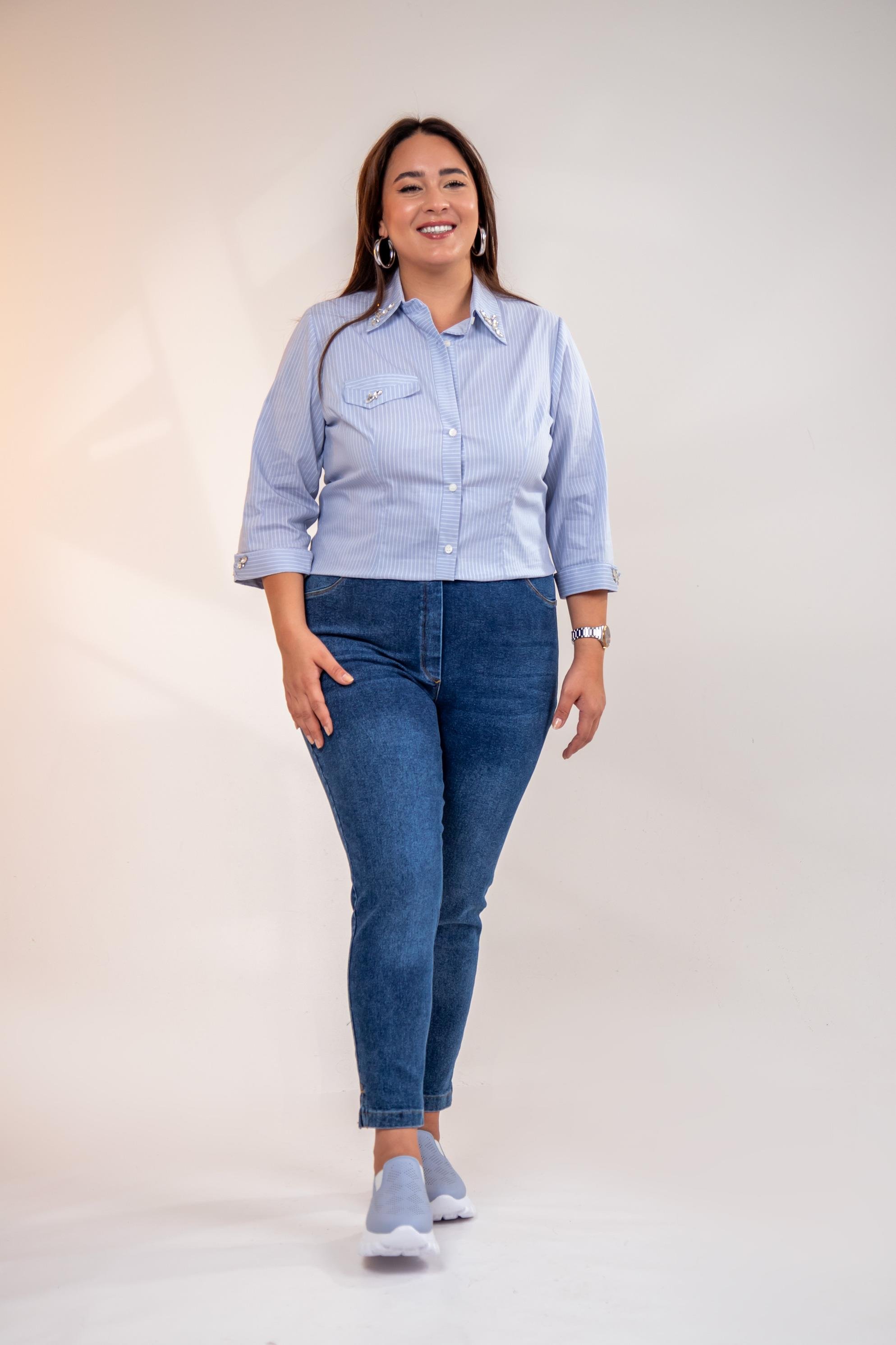 Büyük Beden 333052 Beli Lastikli Denim Pantolon  Mavi