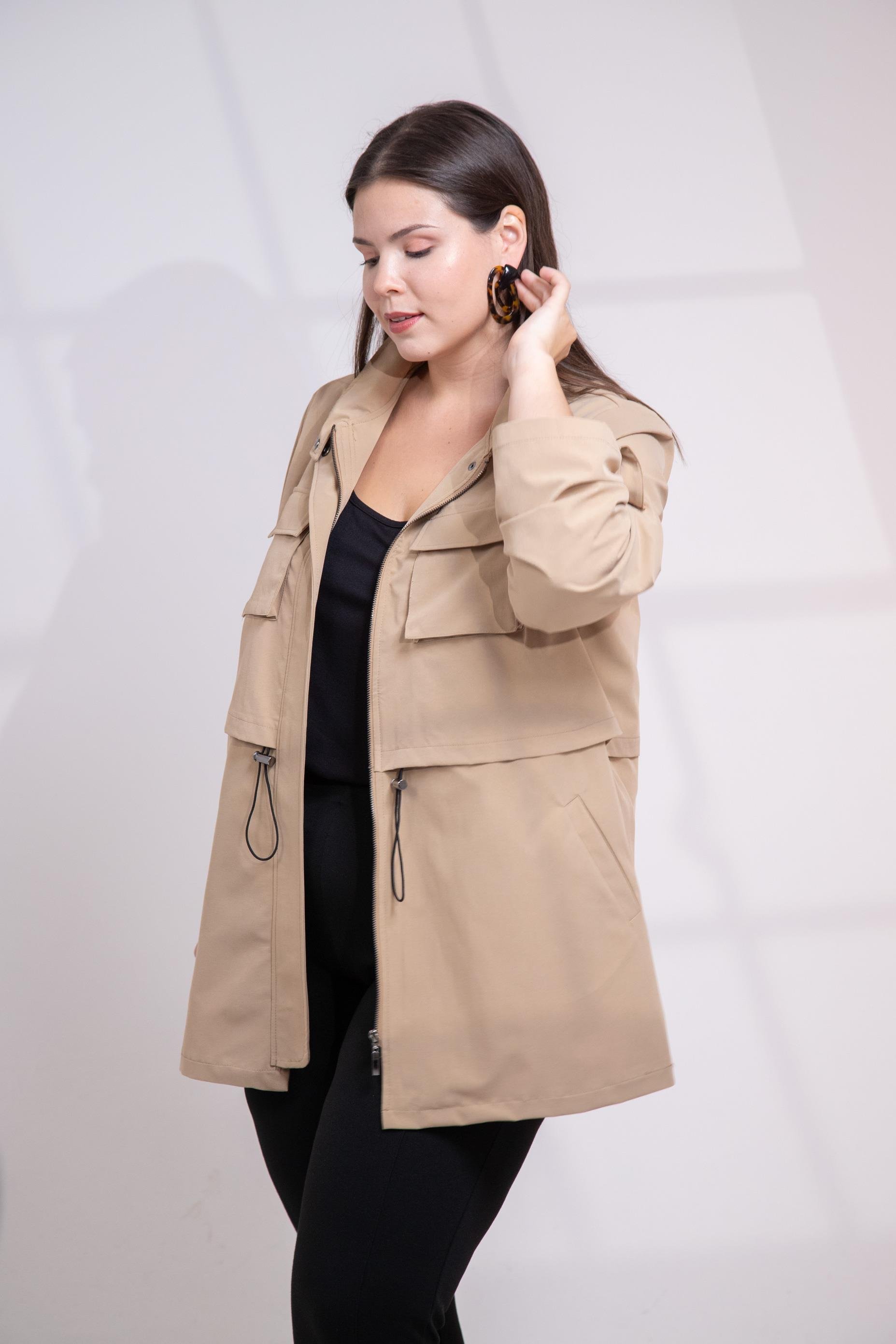 Büyük Beden 3330640 Cep Detaylı Trençkot Ceket  Camel