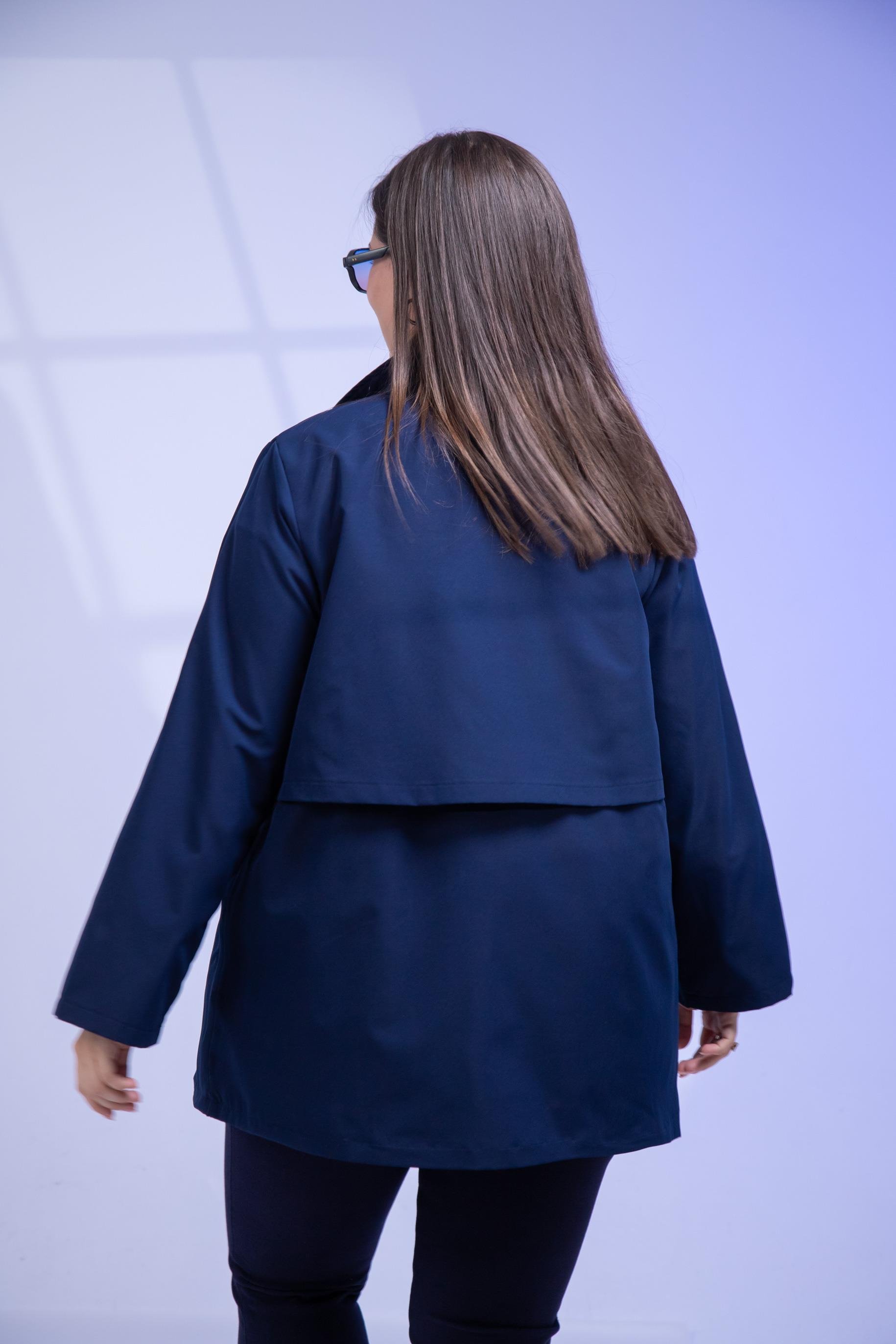 Büyük Beden 3330640 Cep Detaylı Trençkot Ceket  Lacivert