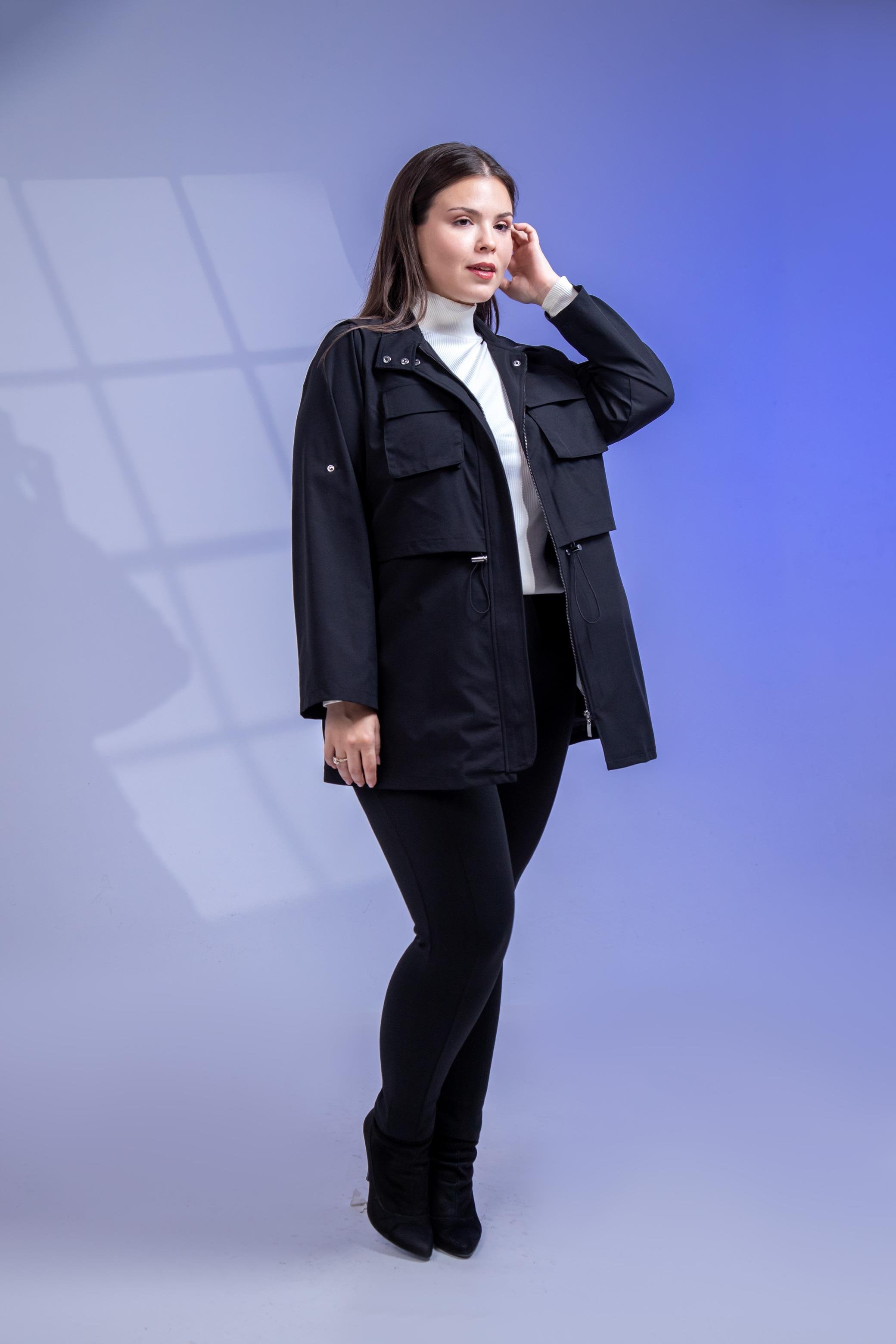 Büyük Beden 3330640 Cep Detaylı Trençkot Ceket  Siyah