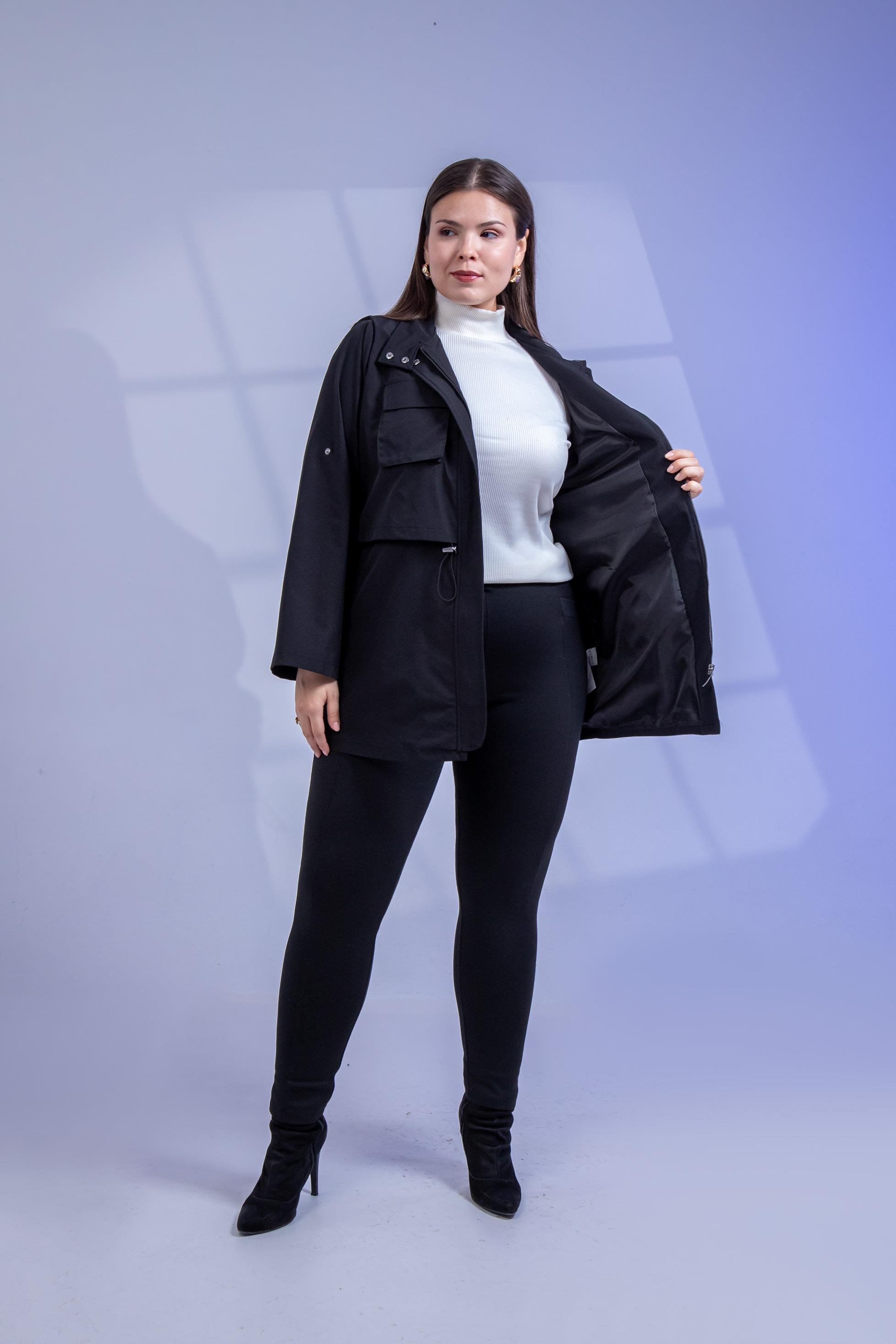 Büyük Beden 3330640 Cep Detaylı Trençkot Ceket  Siyah